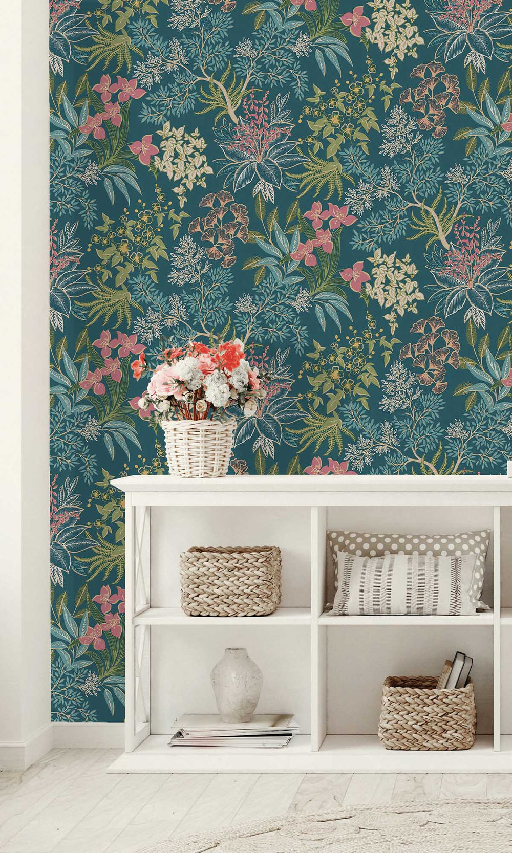 Teal Lush Foliage Wallpaper R10079
