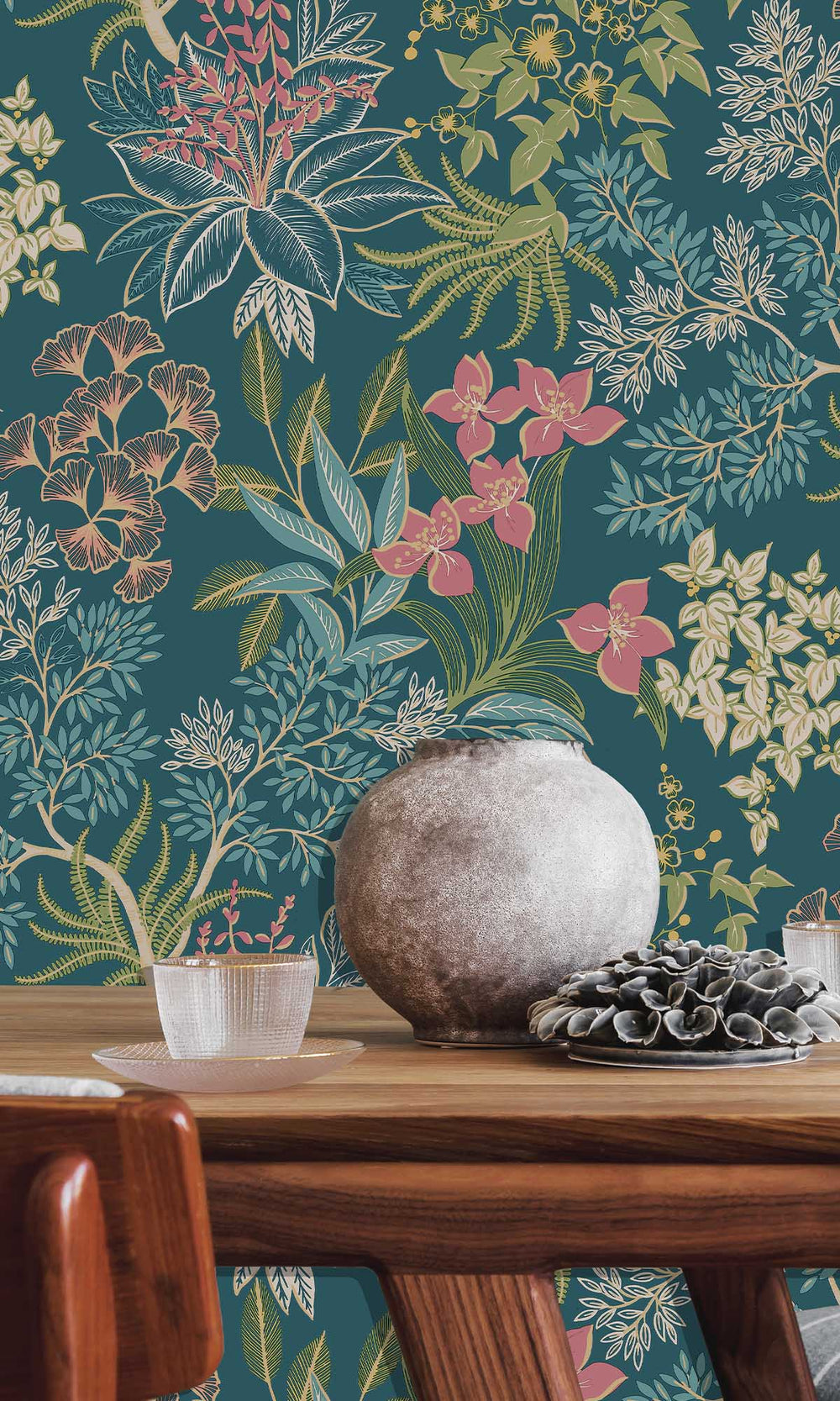 Teal Lush Foliage Wallpaper R10079