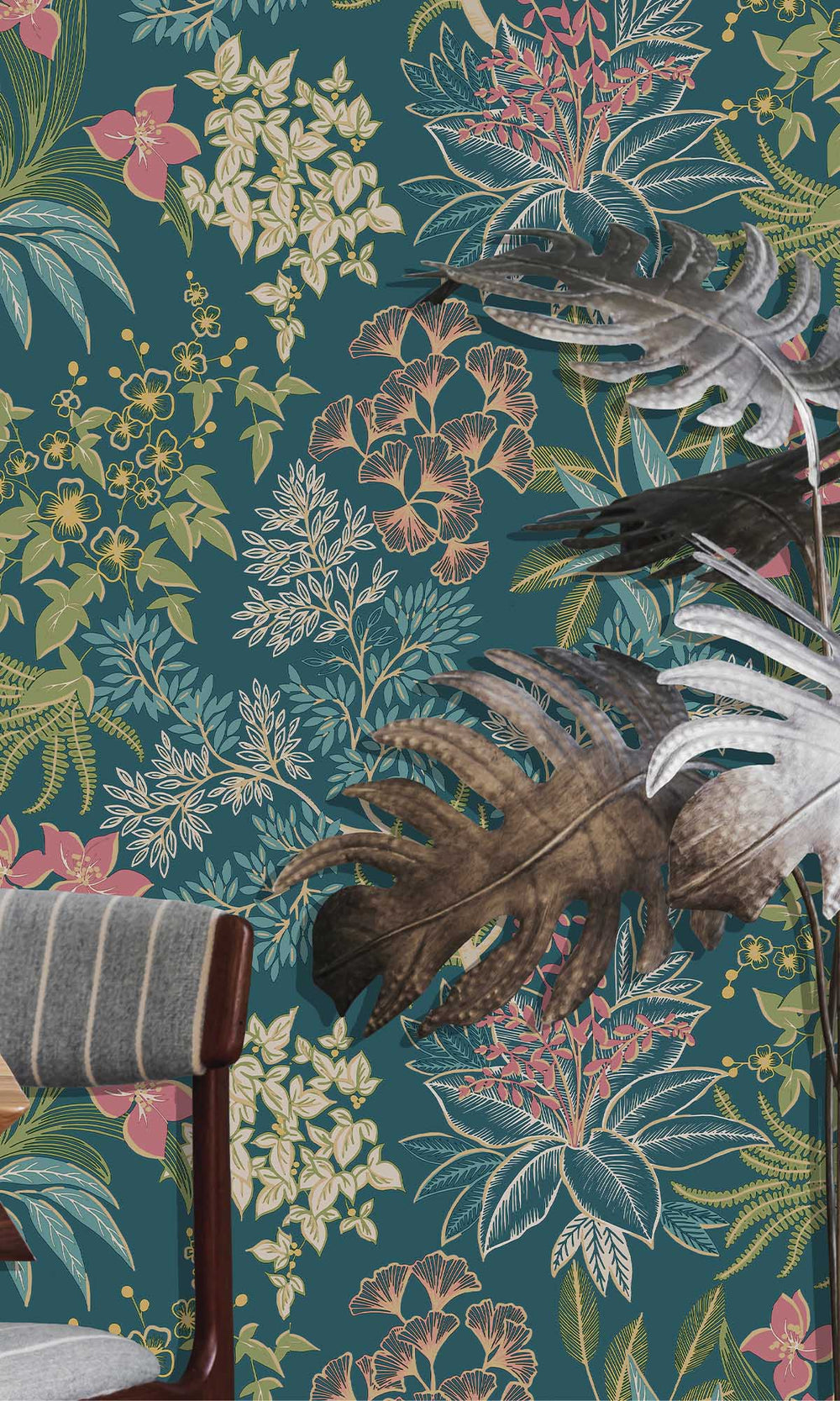 Teal Lush Foliage Wallpaper R10079