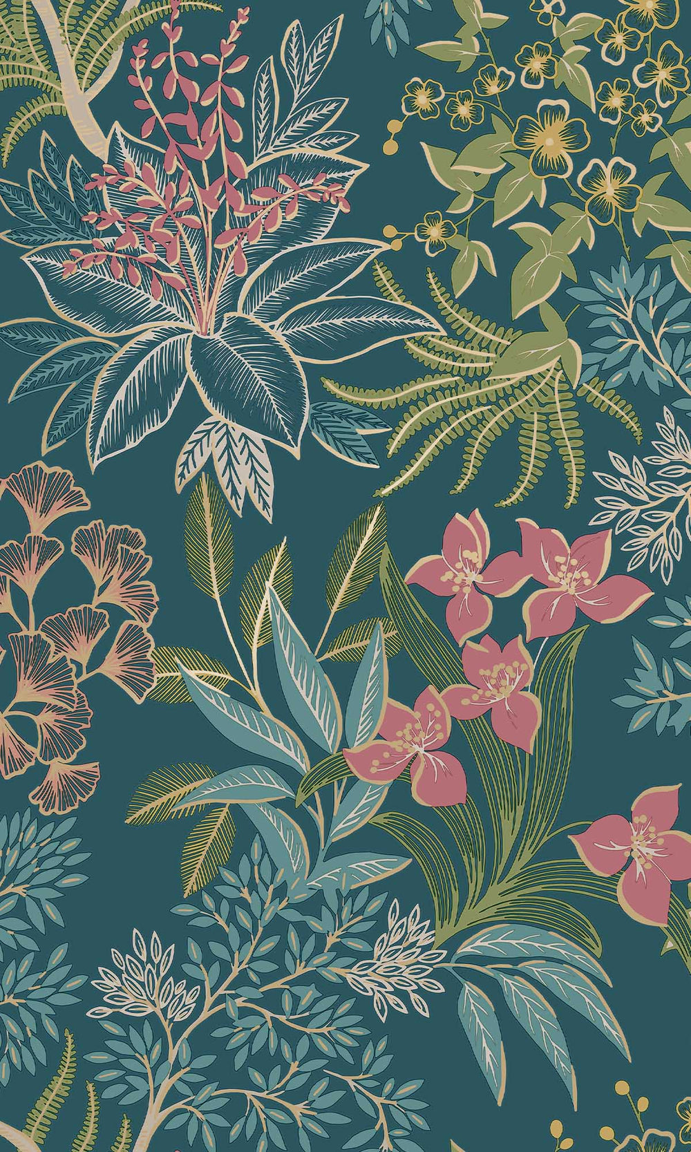 Teal Lush Foliage Wallpaper R10079