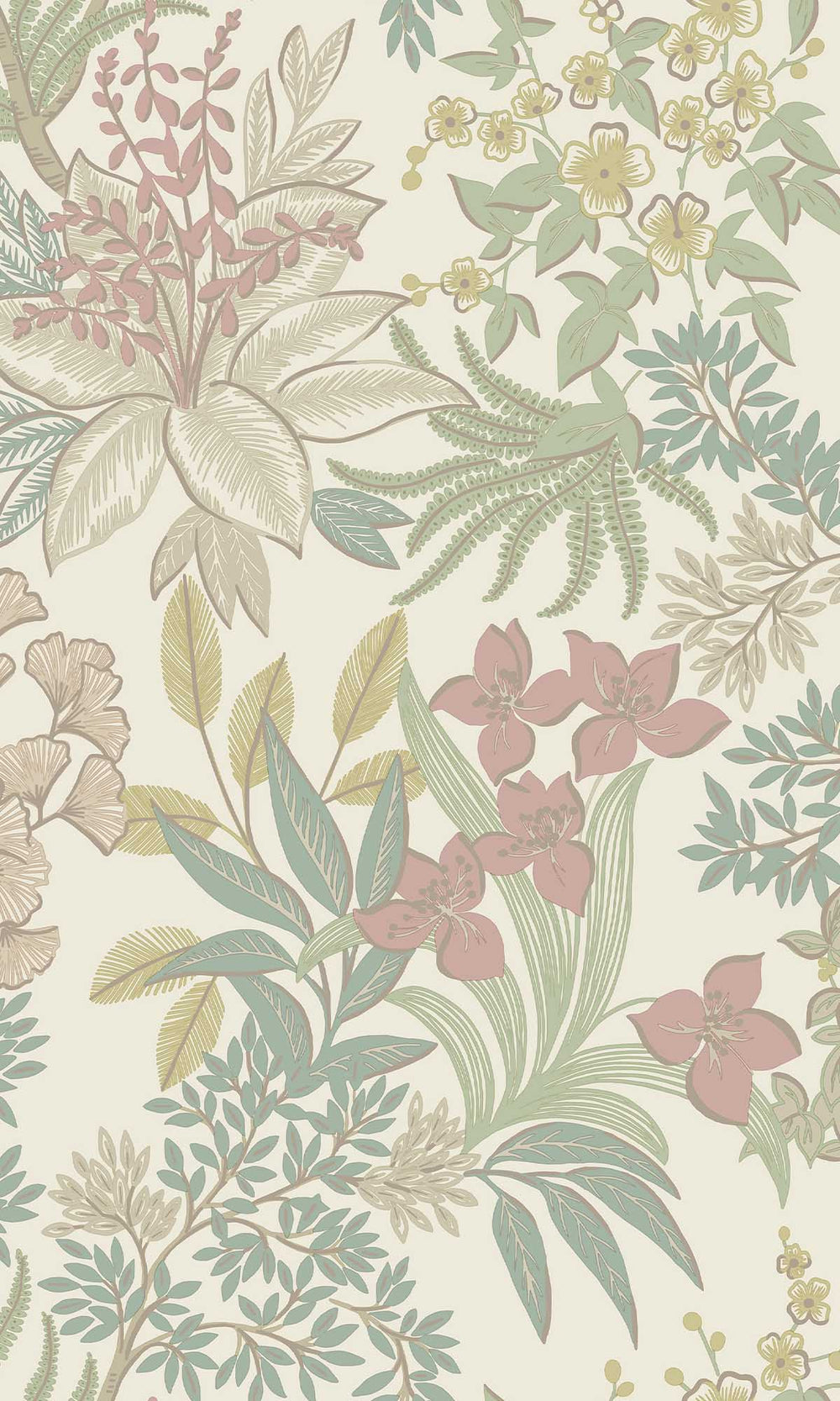 Cream Pink Lush Foliage Wallpaper R10080