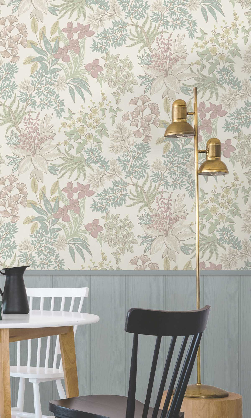 Cream Pink Lush Foliage Wallpaper R10080