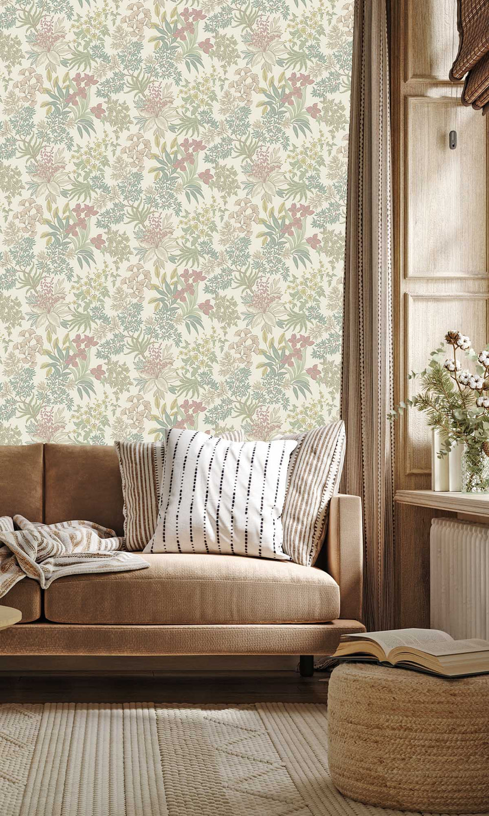 Cream Pink Lush Foliage Wallpaper R10080