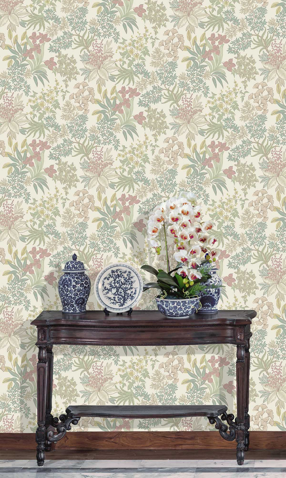 Cream Pink Lush Foliage Wallpaper R10080