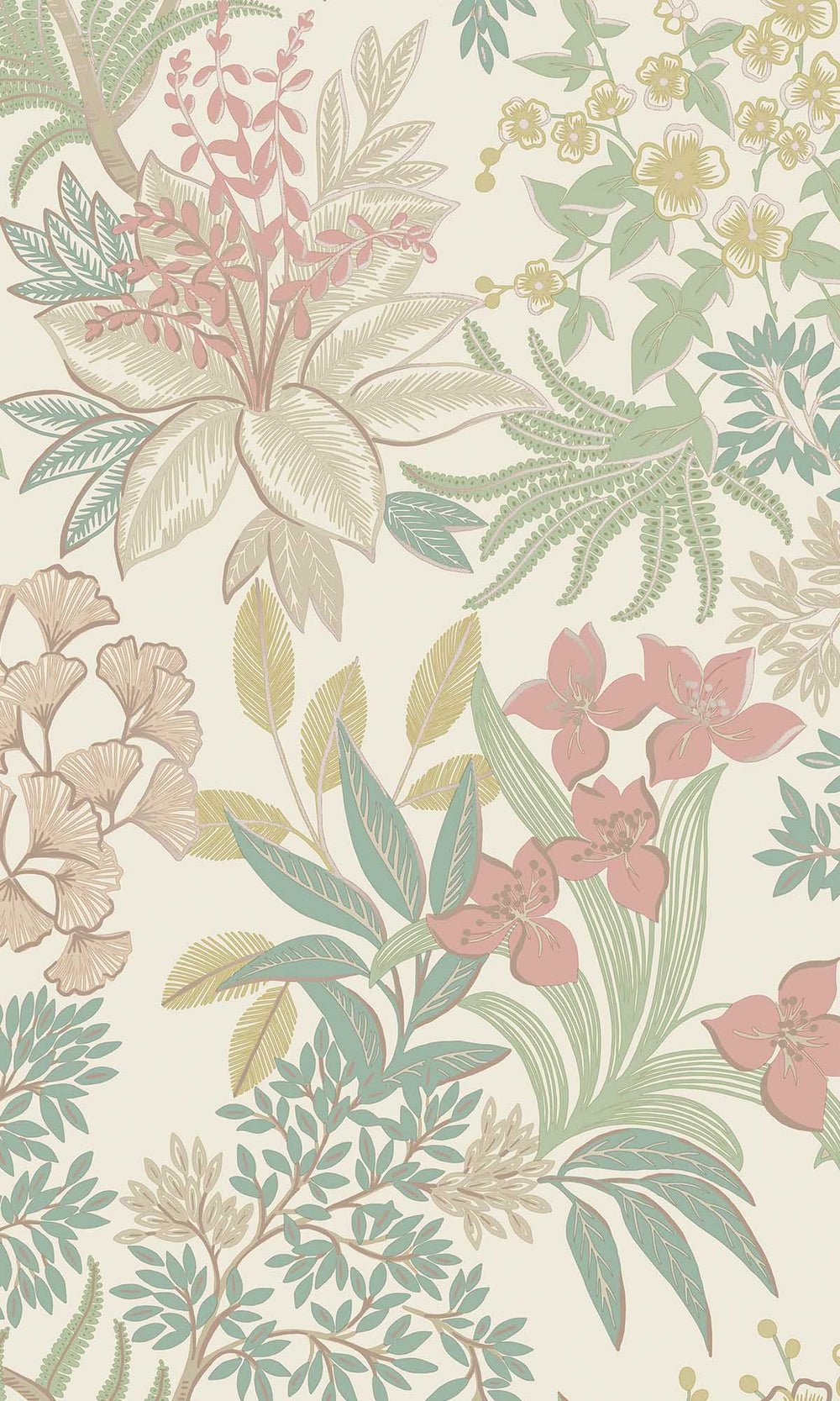 Cream Pink Lush Foliage Wallpaper R10080