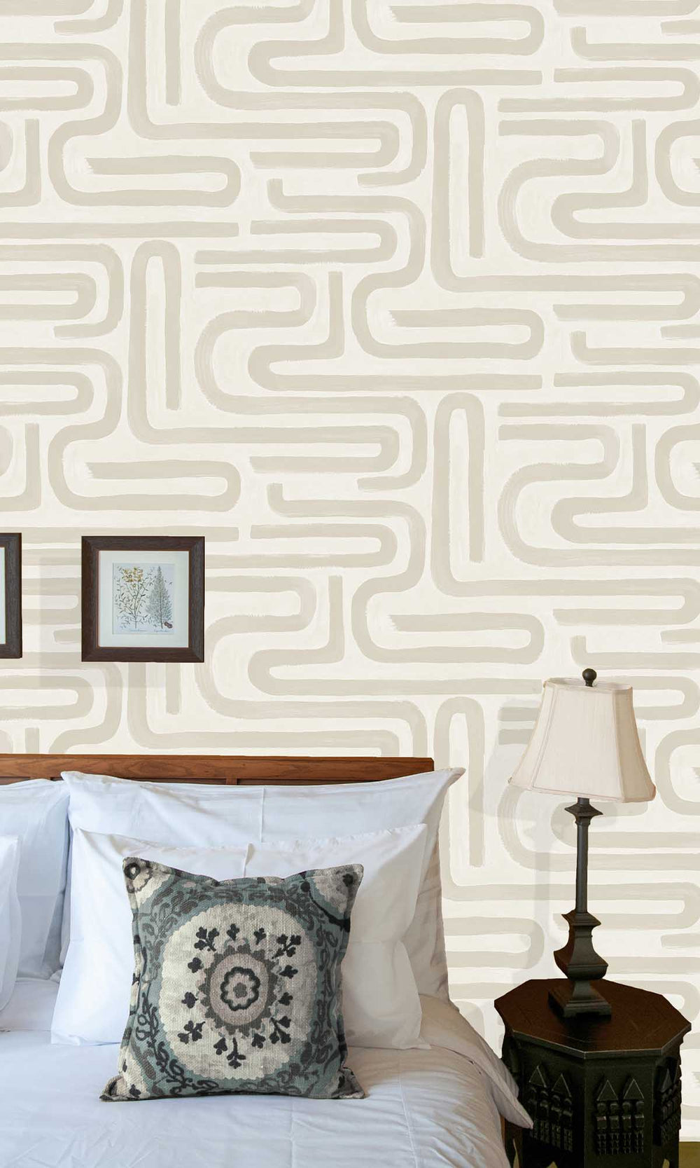 Neutral Painterly Geometric Maze Wallpaper R10082