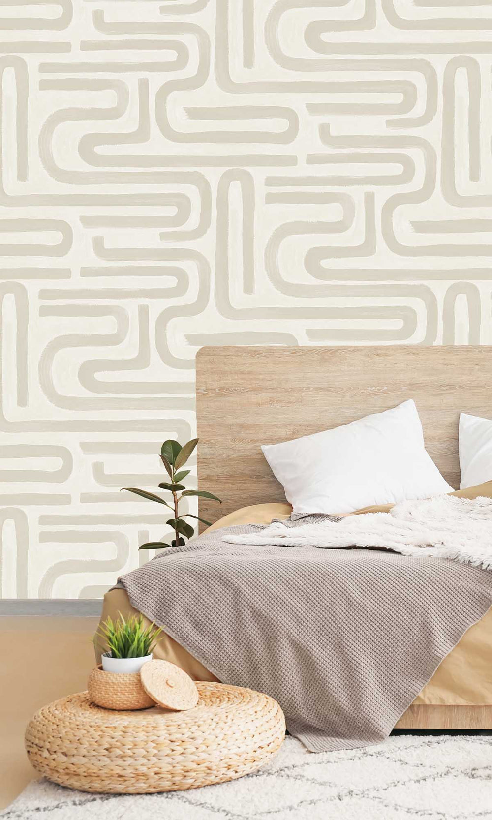 Neutral Painterly Geometric Maze Wallpaper R10082