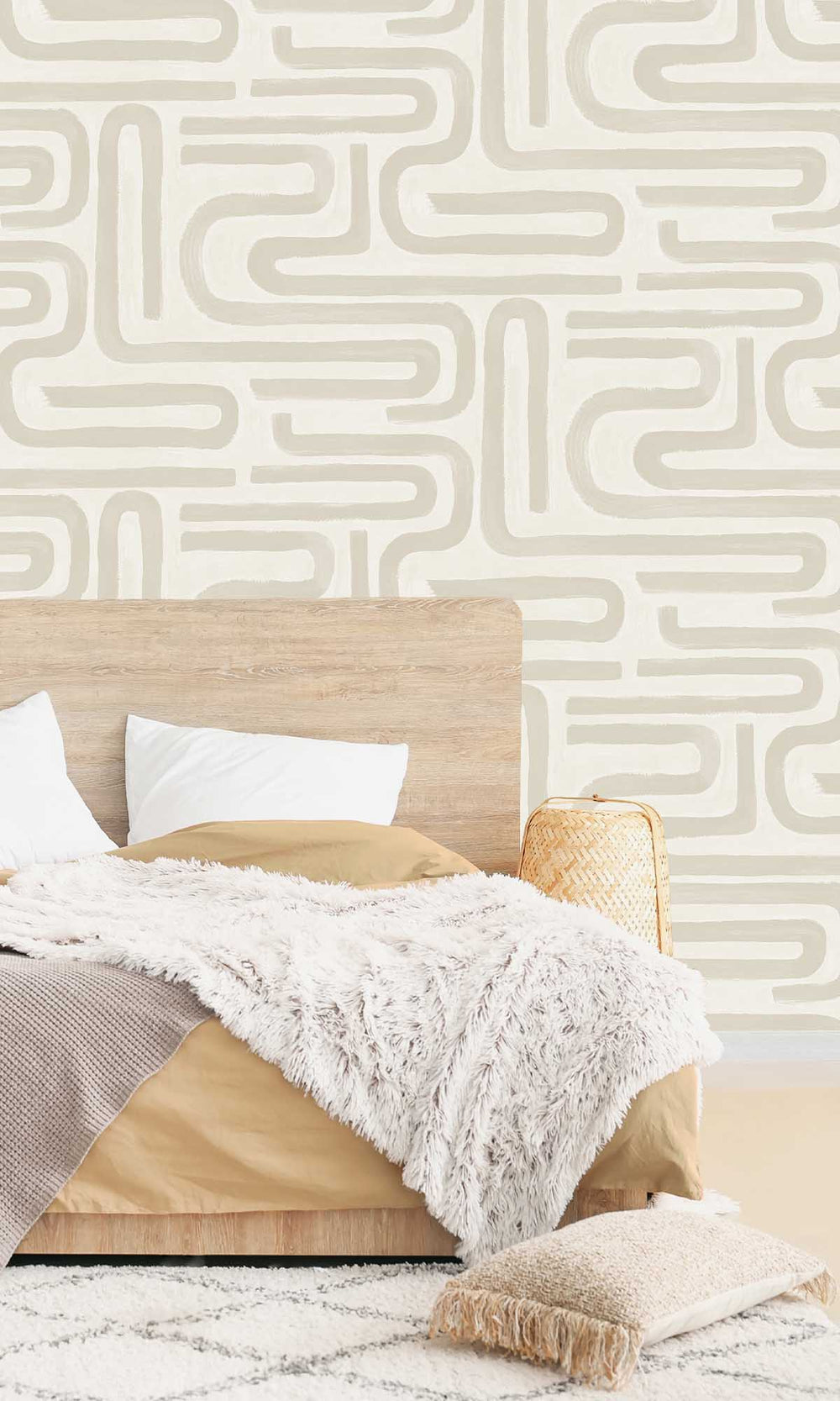 Neutral Painterly Geometric Maze Wallpaper R10082