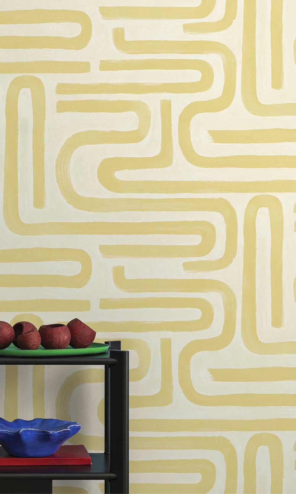 Ochre Painterly Geometric Maze Wallpaper R10083