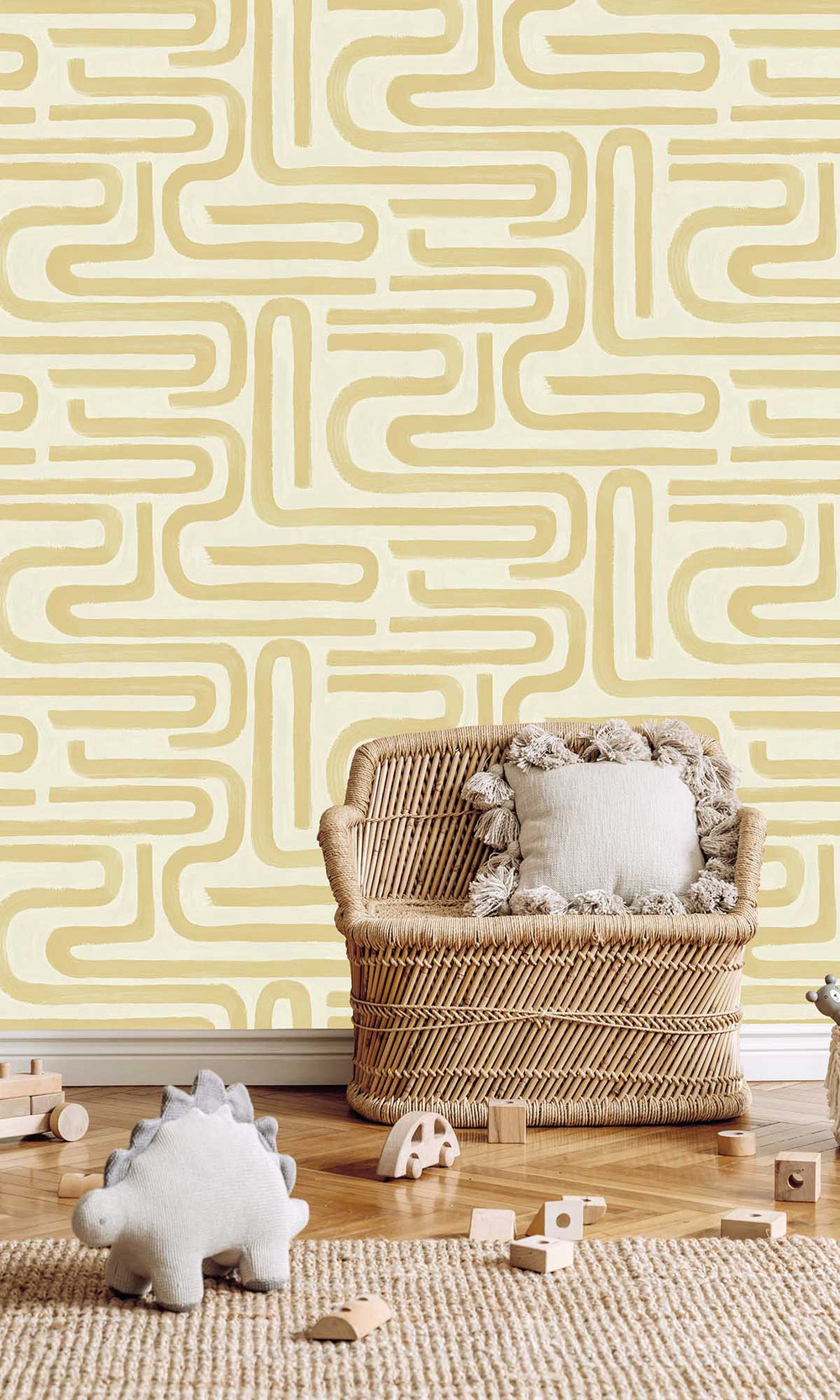 Ochre Painterly Geometric Maze Wallpaper R10083
