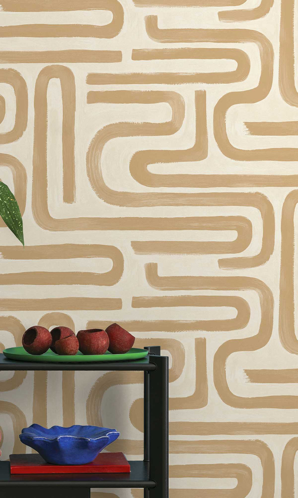 Orange Painterly Geometric Maze Wallpaper R10084