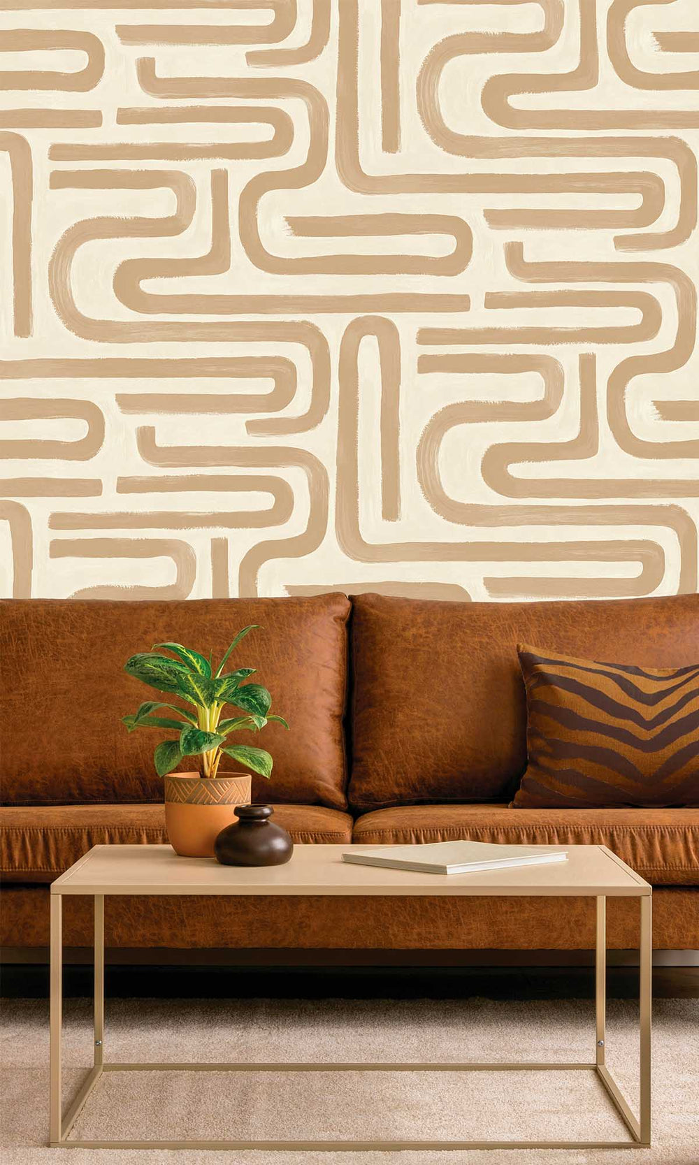 Orange Painterly Geometric Maze Wallpaper R10084