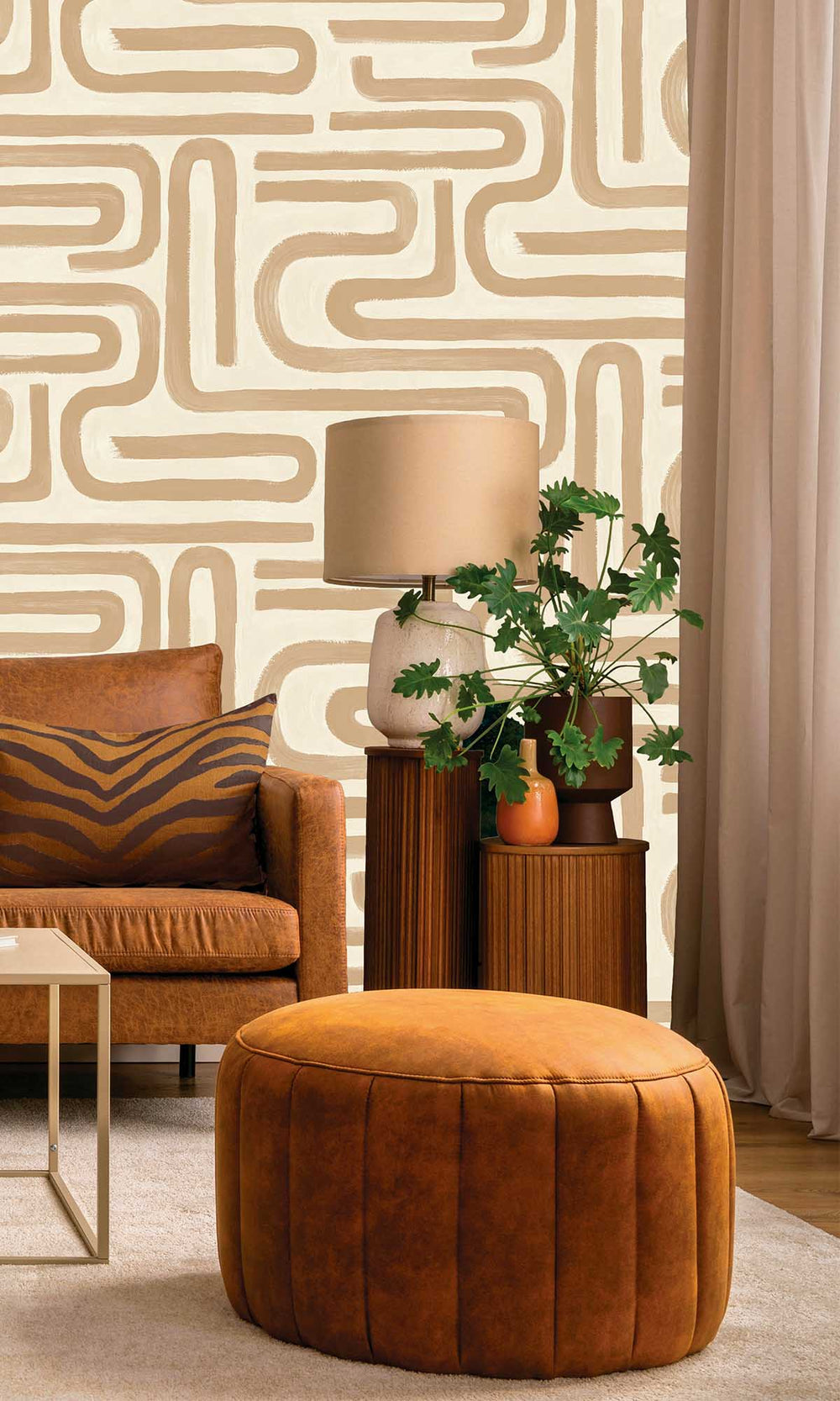 Orange Painterly Geometric Maze Wallpaper R10084
