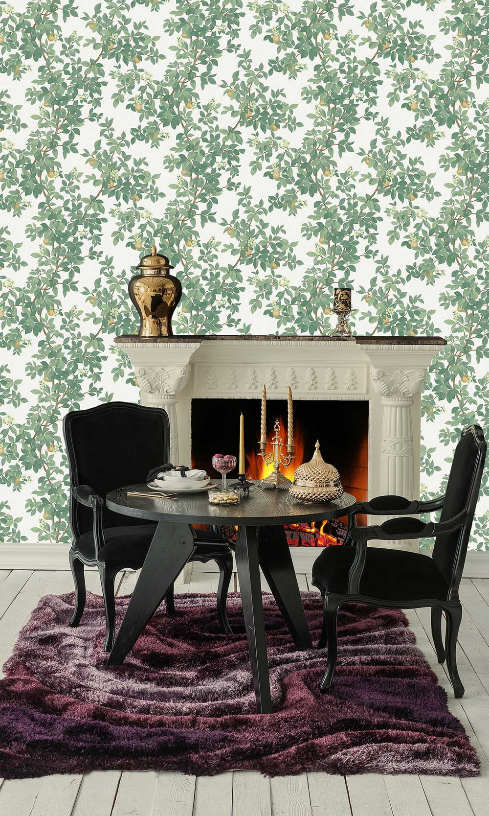 Cream Green Blooming Orange Tree Wallpaper R10086