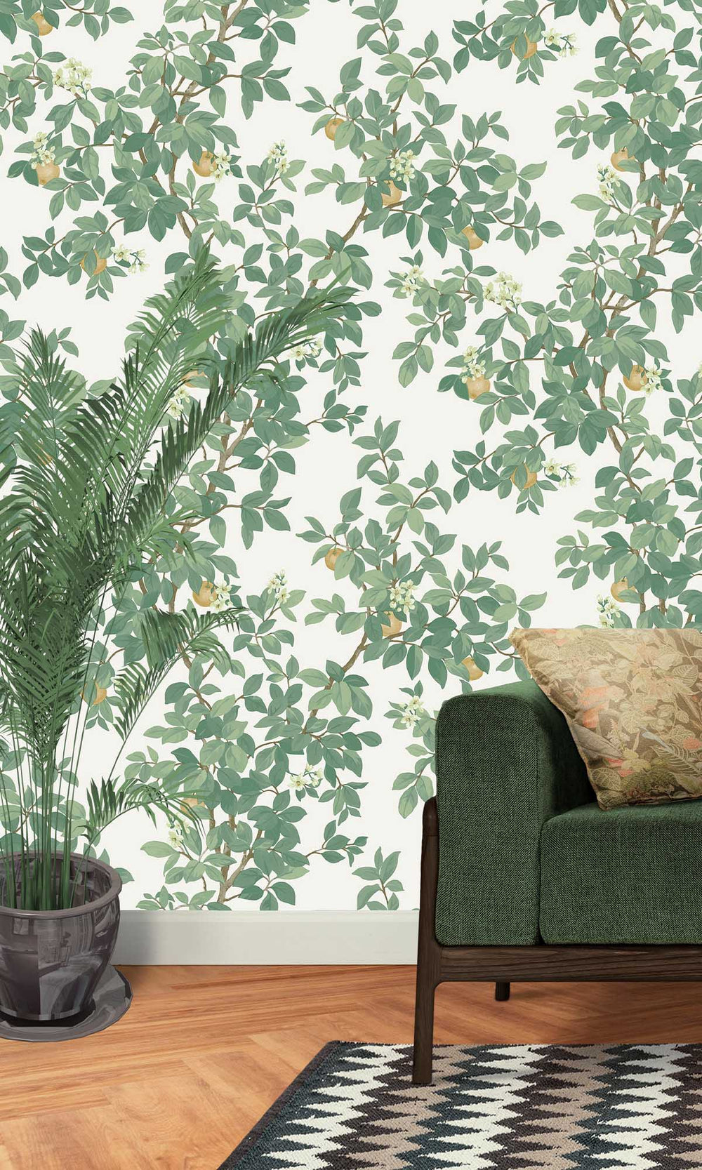 Cream Green Blooming Orange Tree Wallpaper R10086