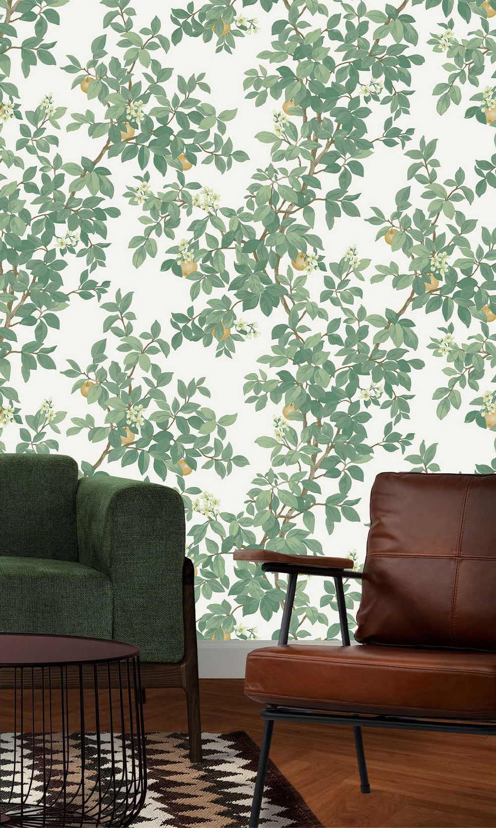 Cream Green Blooming Orange Tree Wallpaper R10086