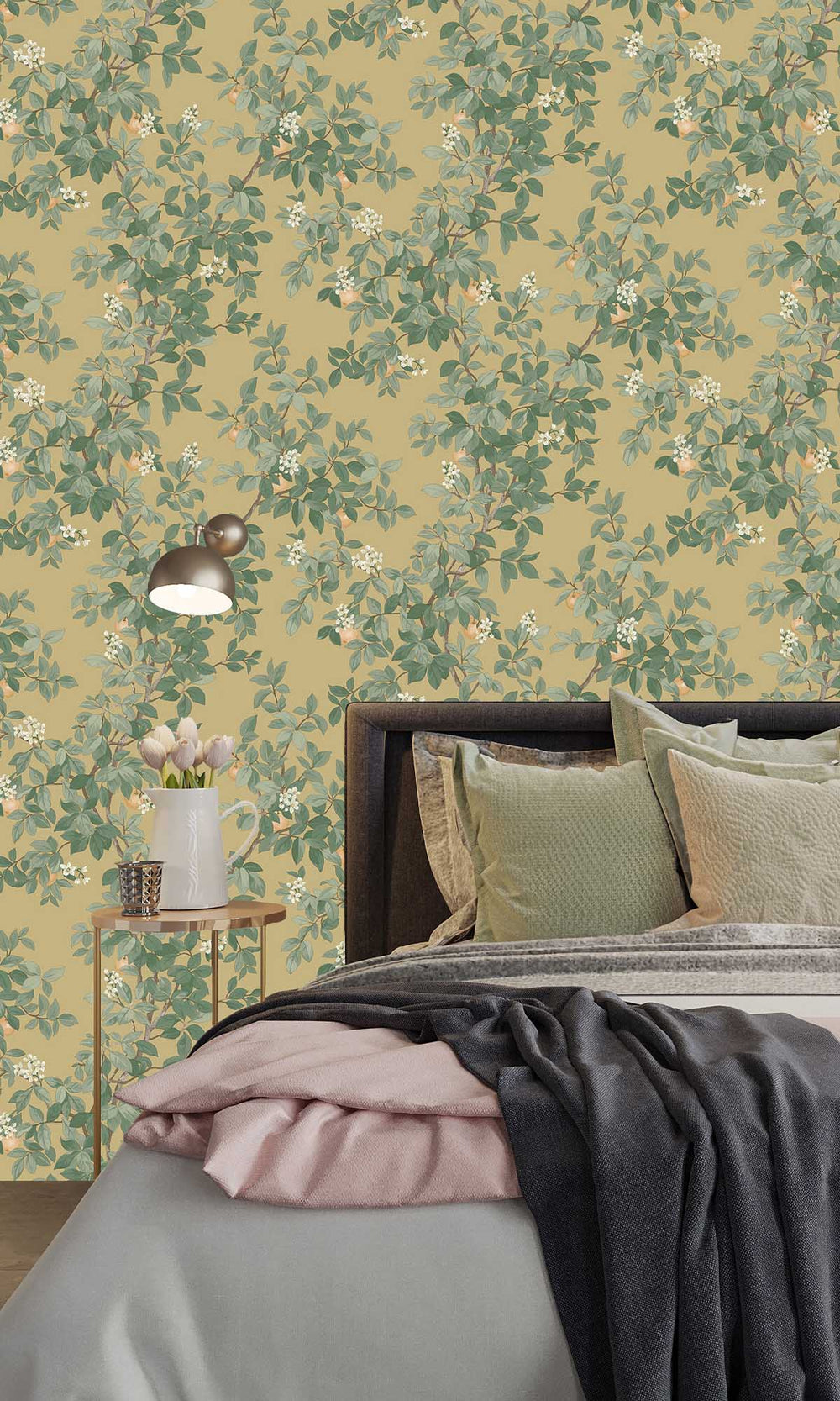 Ochre Blooming Orange Tree Wallpaper R10087