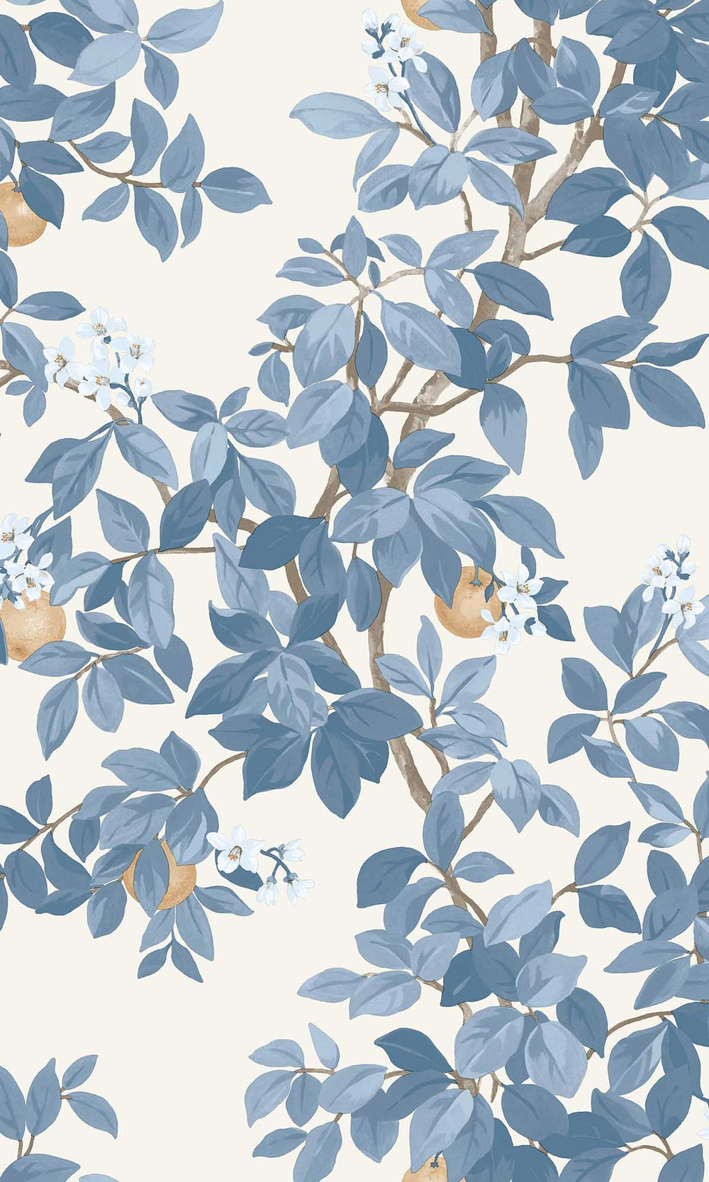 Blue White Blooming Orange Tree Wallpaper R10088