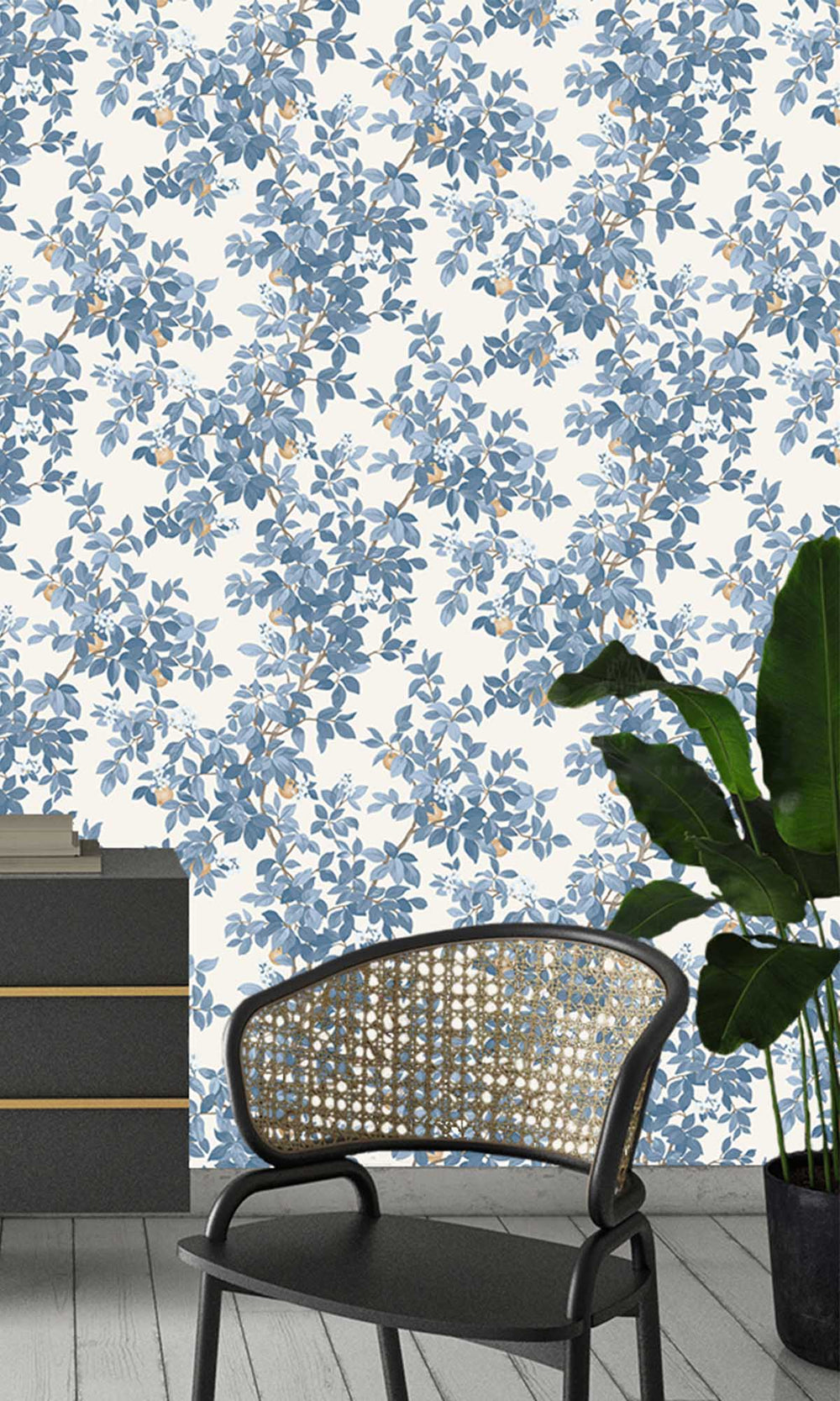 Blue White Blooming Orange Tree Wallpaper R10088