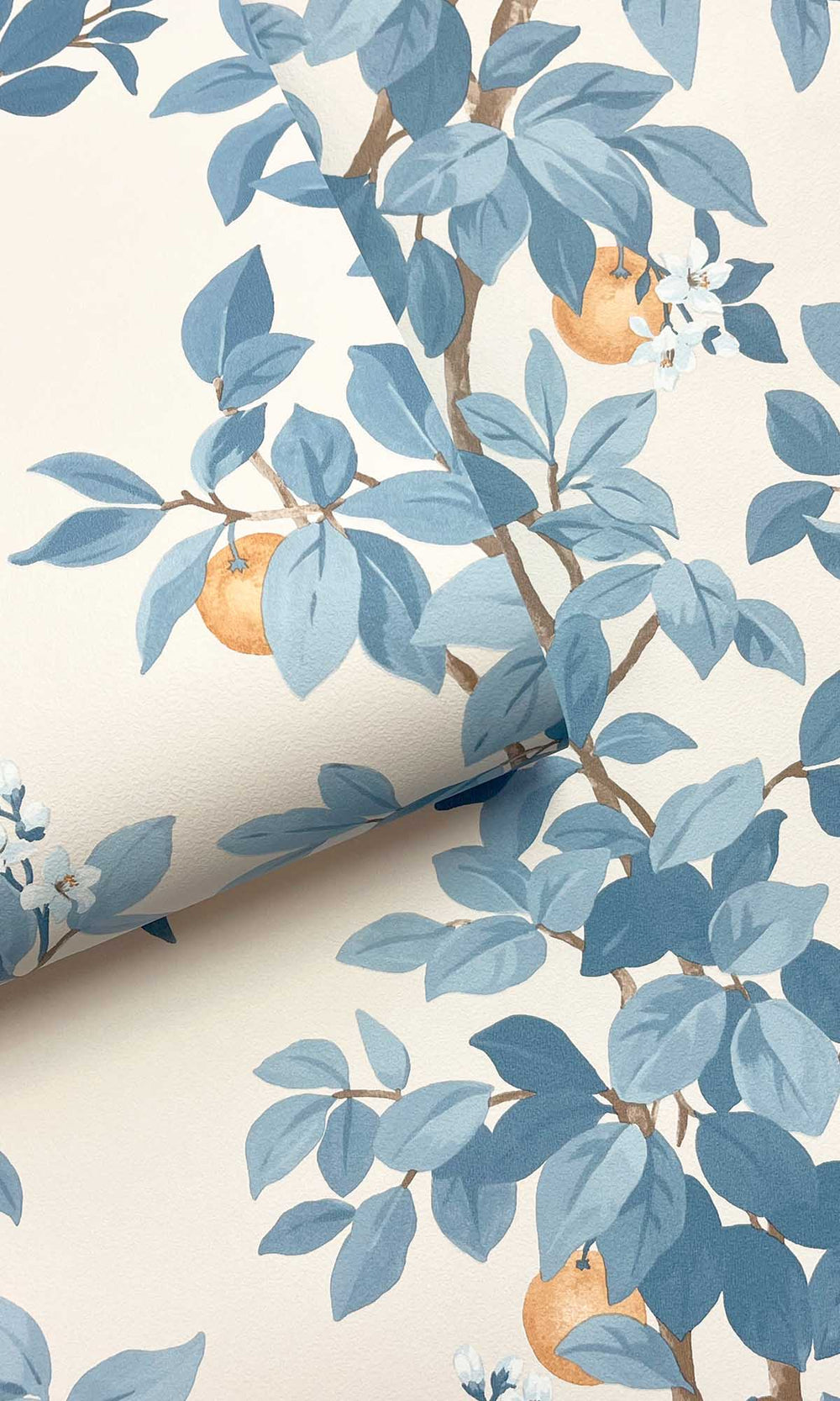 Blue White Blooming Orange Tree Wallpaper R10088