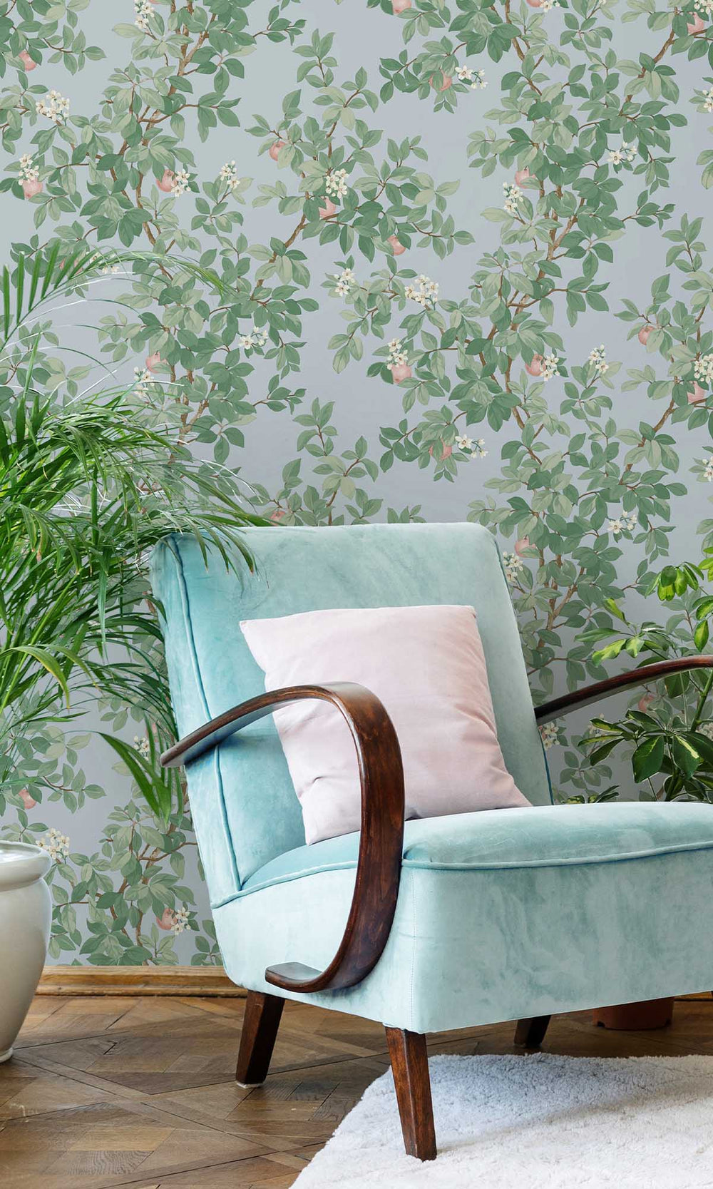 Sky Blue Blooming Orange Tree Wallpaper R10089