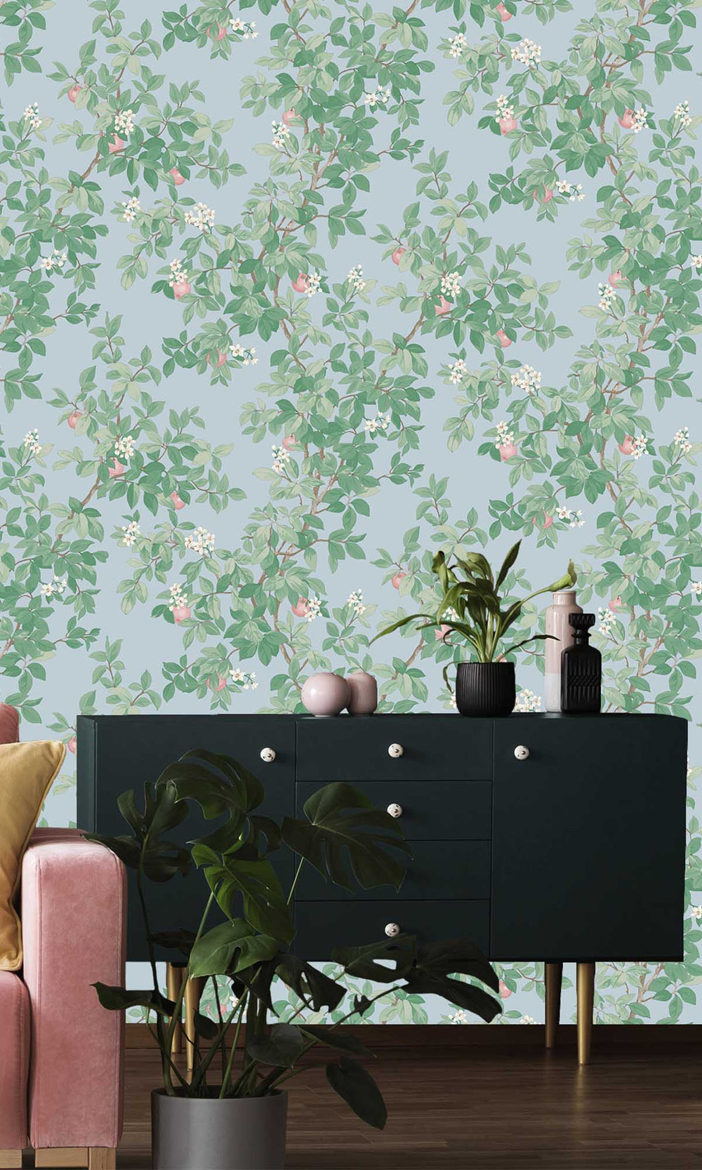 Sky Blue Blooming Orange Tree Wallpaper R10089