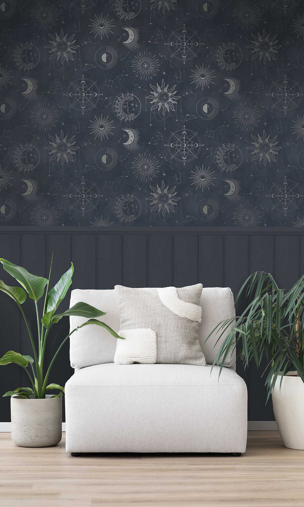 Navy Silver Ancient Celestial Skies Wallpaper R10091