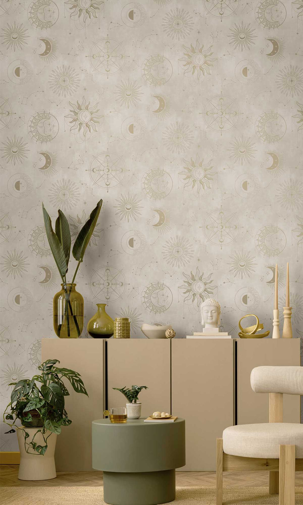 Cream Gold Ancient Celestial Skies Wallpaper R10092