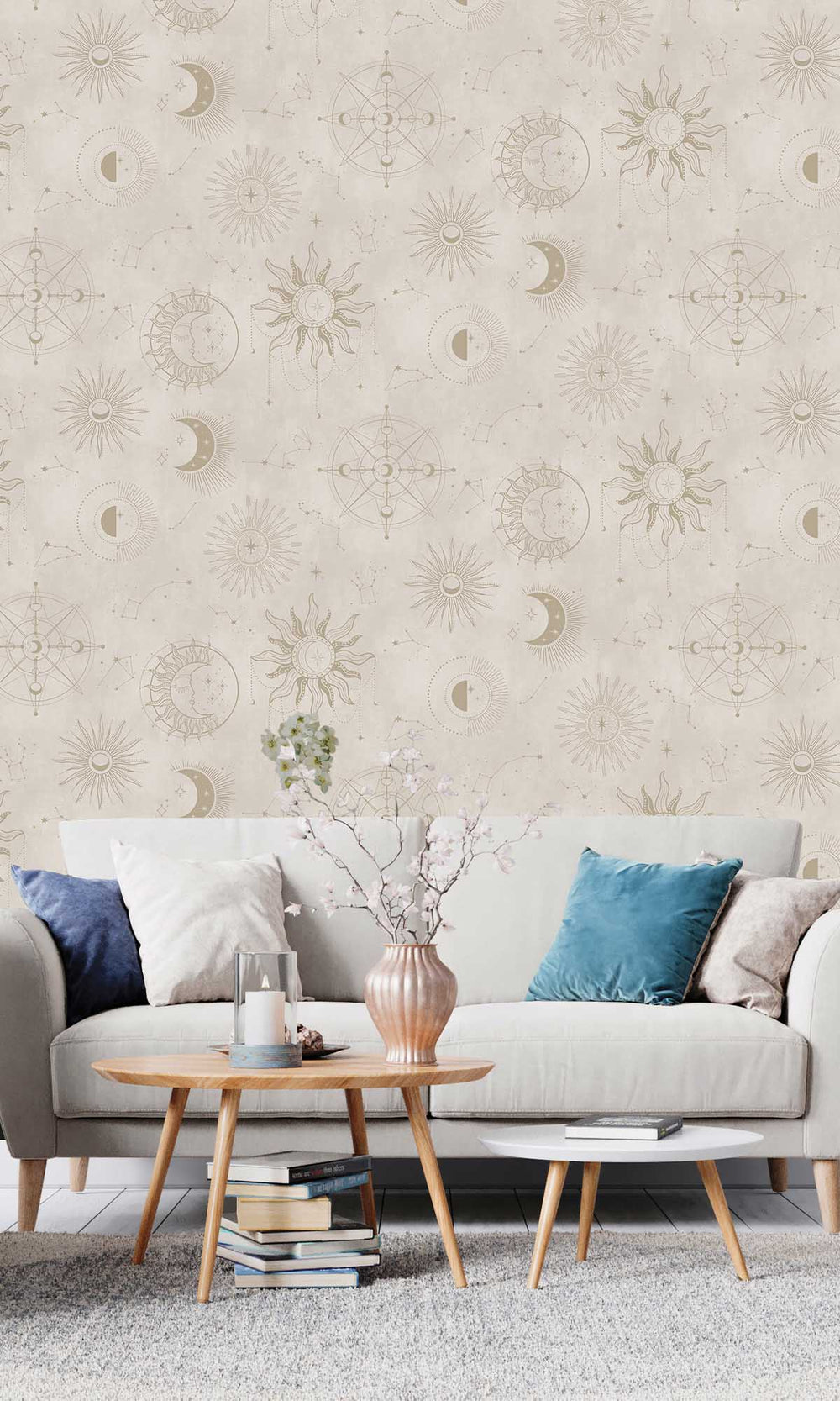 Cream Gold Ancient Celestial Skies Wallpaper R10092