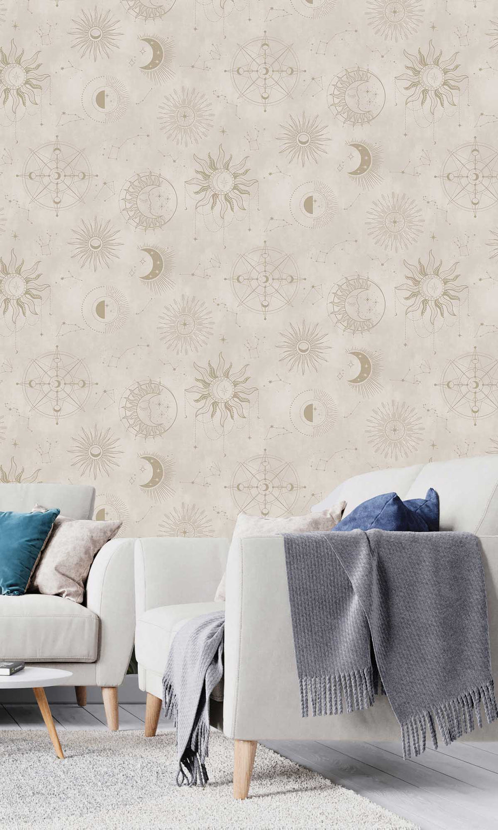Cream Gold Ancient Celestial Skies Wallpaper R10092