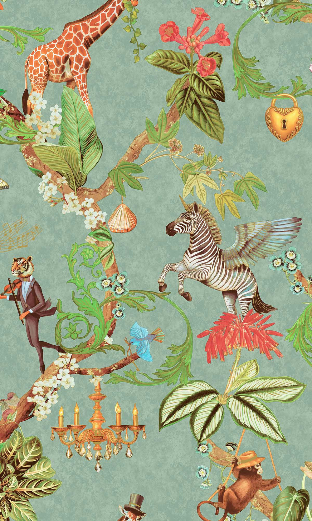 Soft Teal Magical Safari Wallpaper R10095