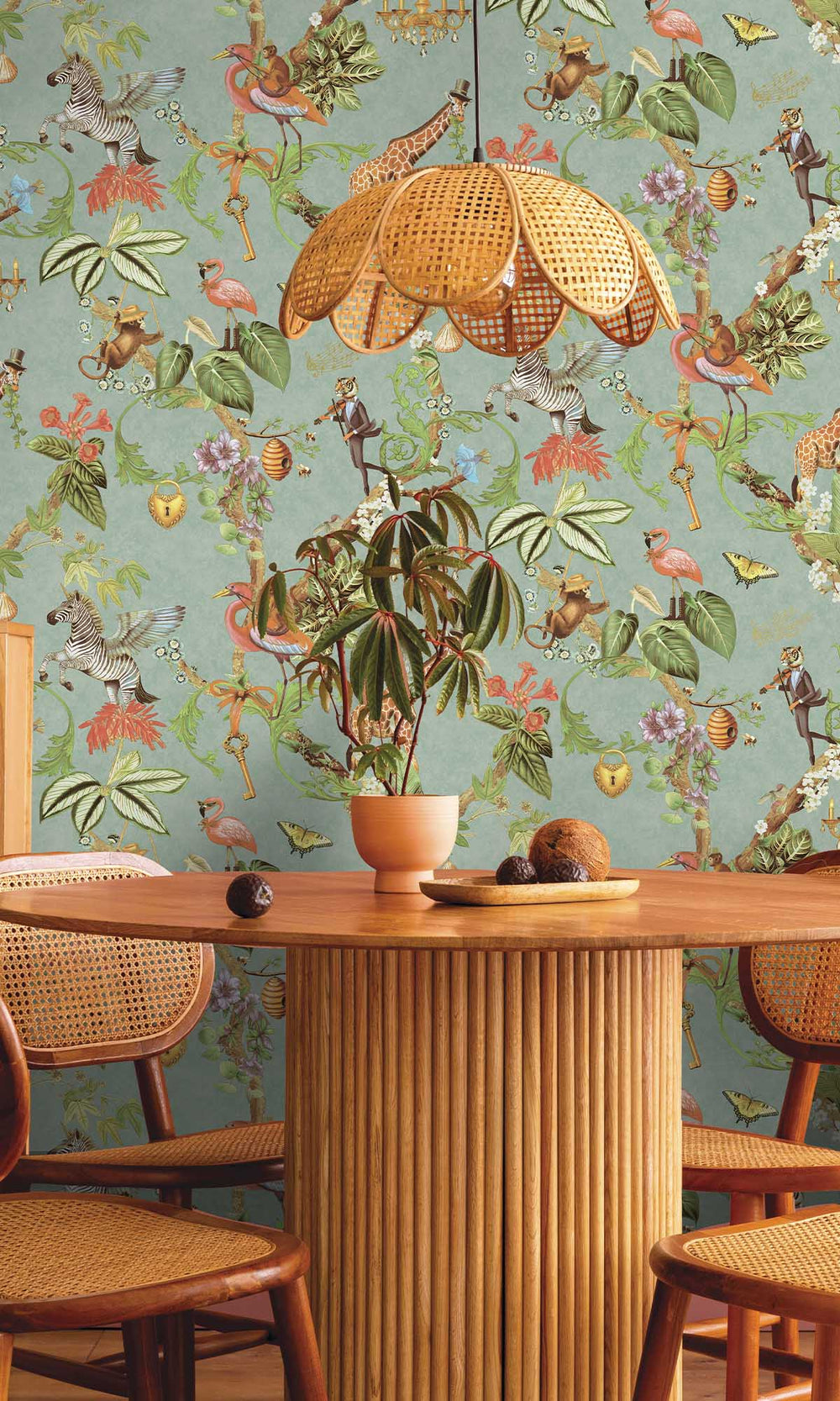 Soft Teal Magical Safari Wallpaper R10095
