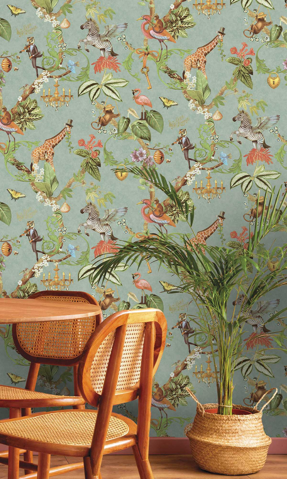 Soft Teal Magical Safari Wallpaper R10095