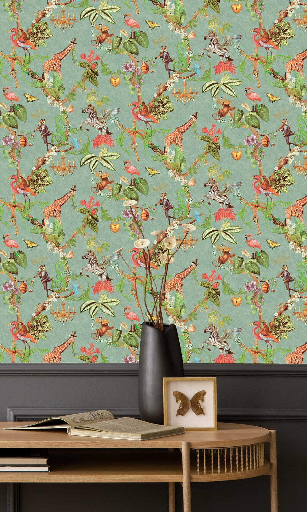 Soft Teal Magical Safari Wallpaper R10095