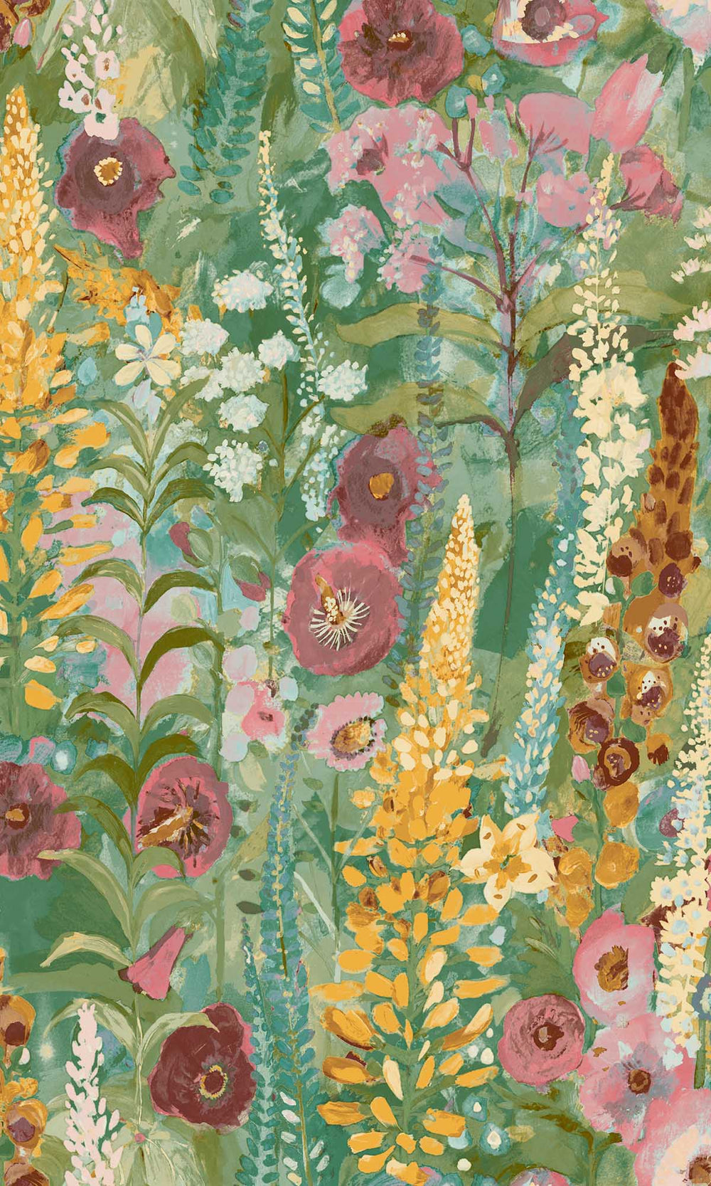 Multicolor - Green Watercolor Painted Floral Wallpaper R10101