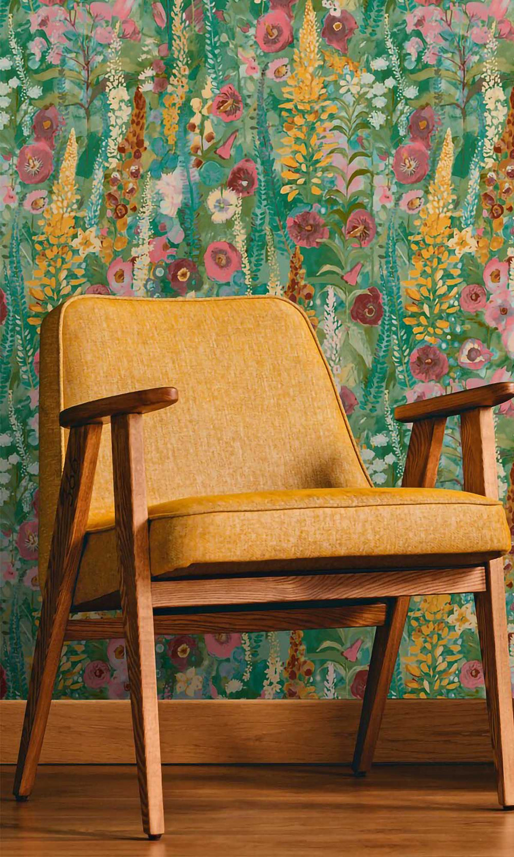 Multicolor - Green Watercolor Painted Floral Wallpaper R10101