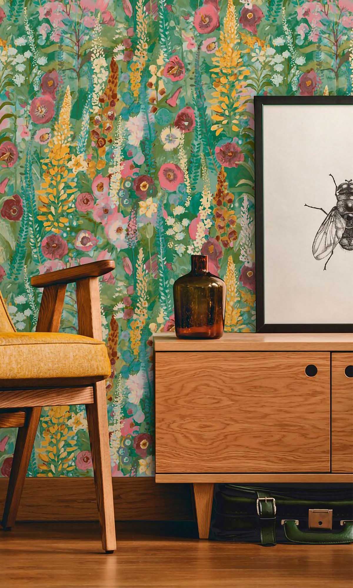 Multicolor - Green Watercolor Painted Floral Wallpaper R10101