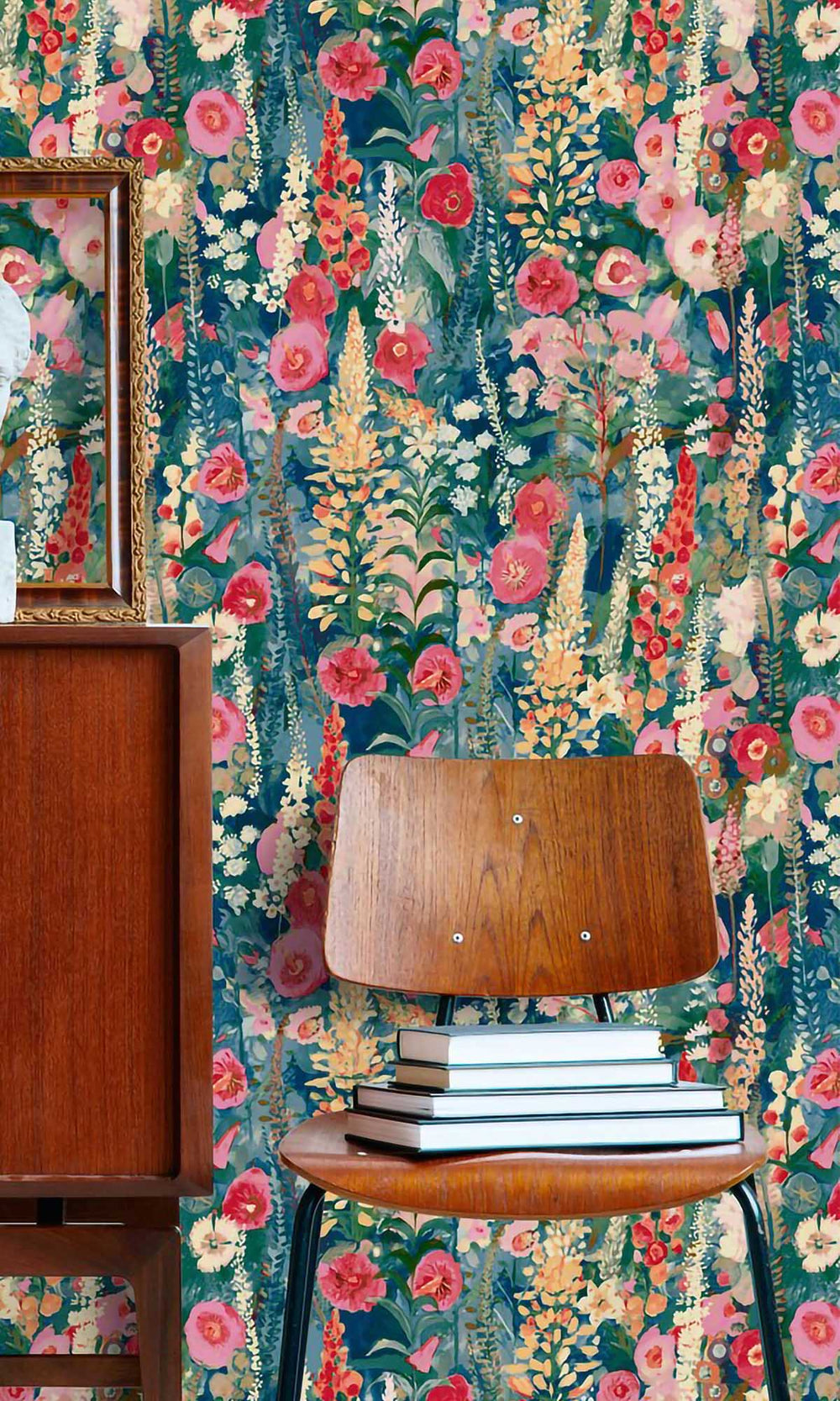 Multicolor - Blue Watercolor Painted Floral Wallpaper R10102