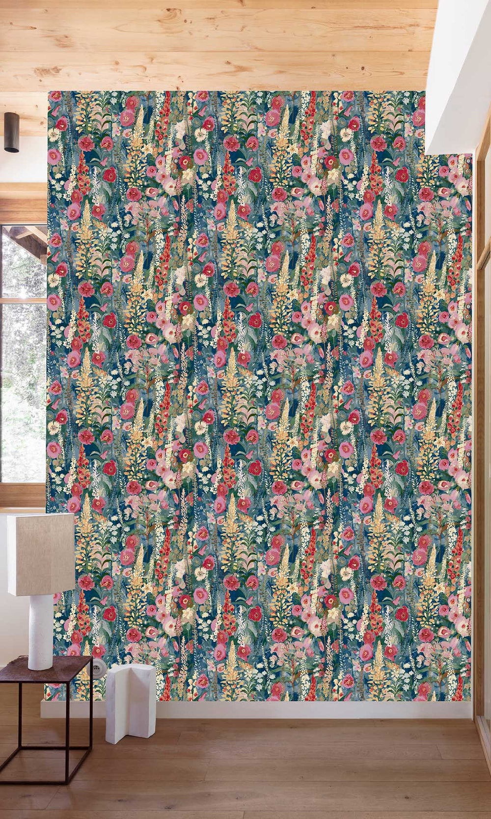 Multicolor - Blue Watercolor Painted Floral Wallpaper R10102