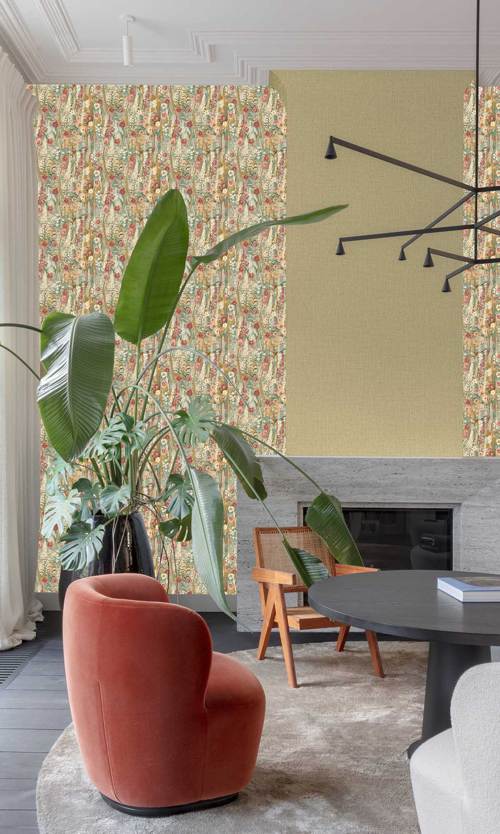 Multicolor - Burgundy Watercolor Painted Floral Wallpaper R10103