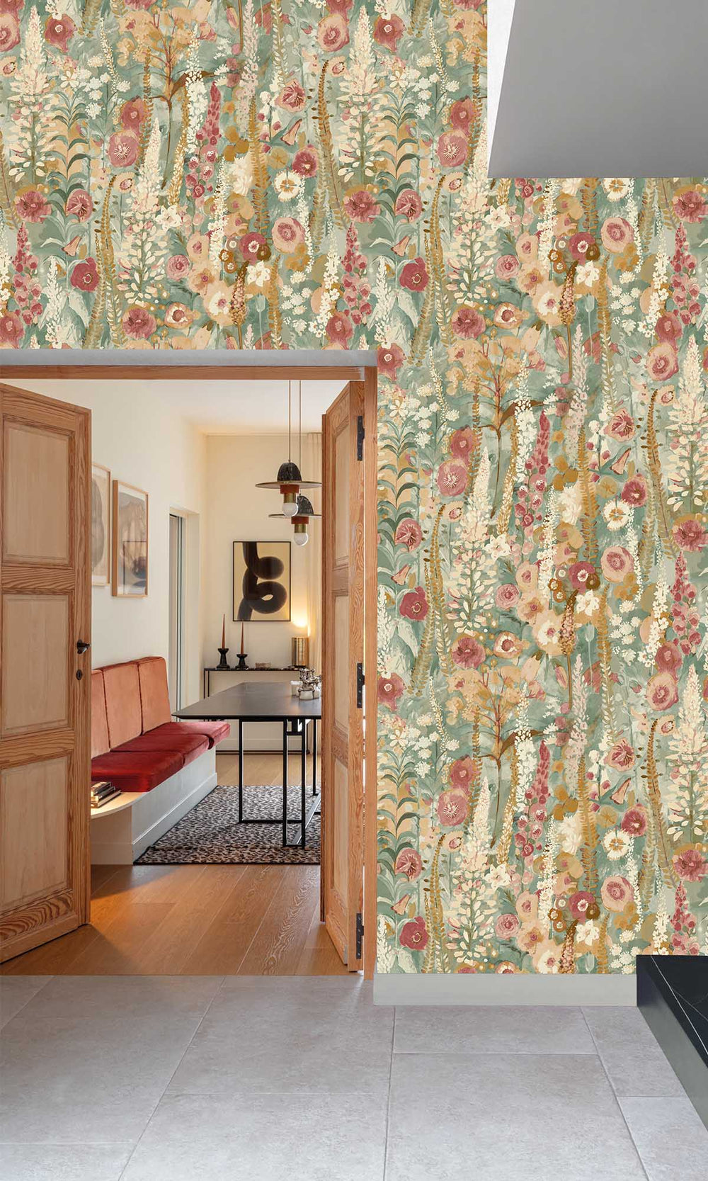 Multicolor - Burgundy Watercolor Painted Floral Wallpaper R10103