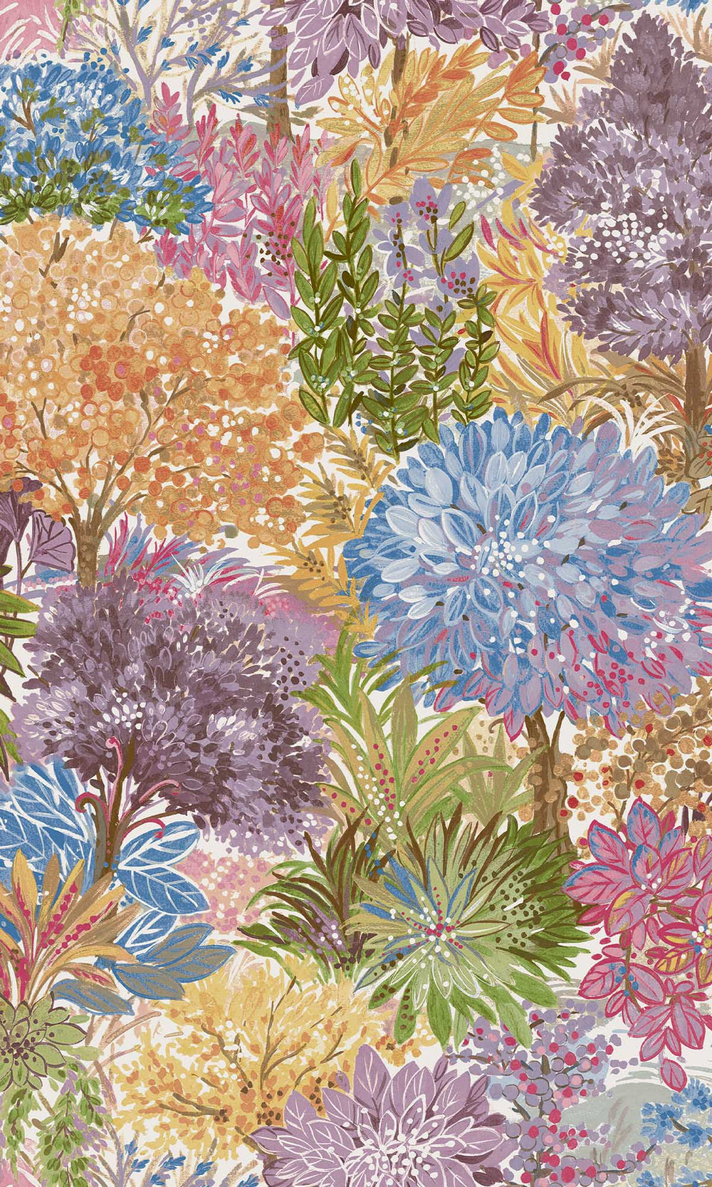 Multicoloured - Blue Handpainted Tropical Forest Wallpaper R10104