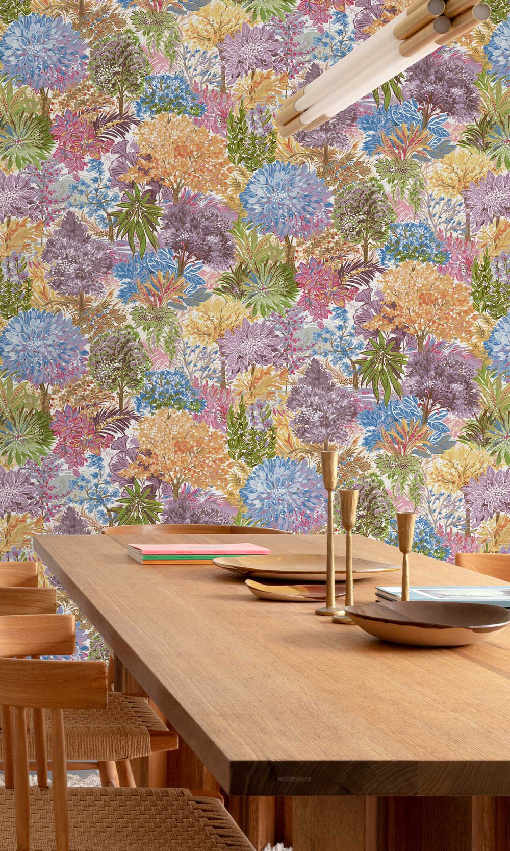 Multicoloured - Blue Handpainted Tropical Forest Wallpaper R10104