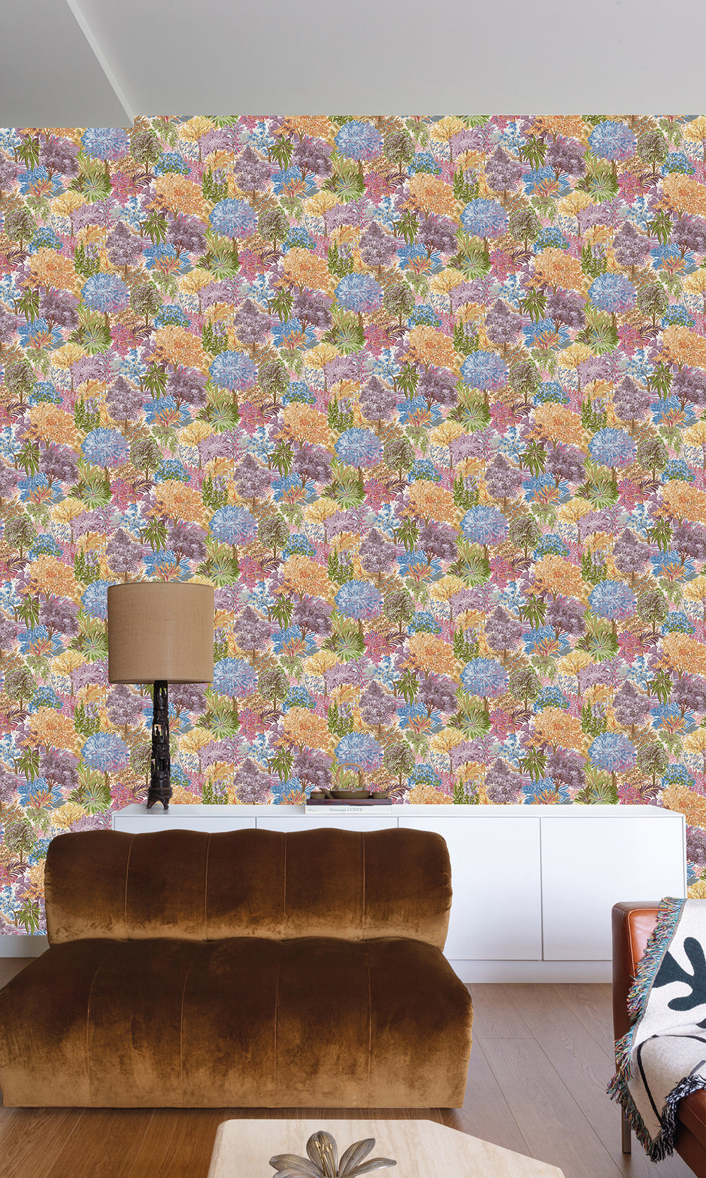 Multicoloured - Blue Handpainted Tropical Forest Wallpaper R10104