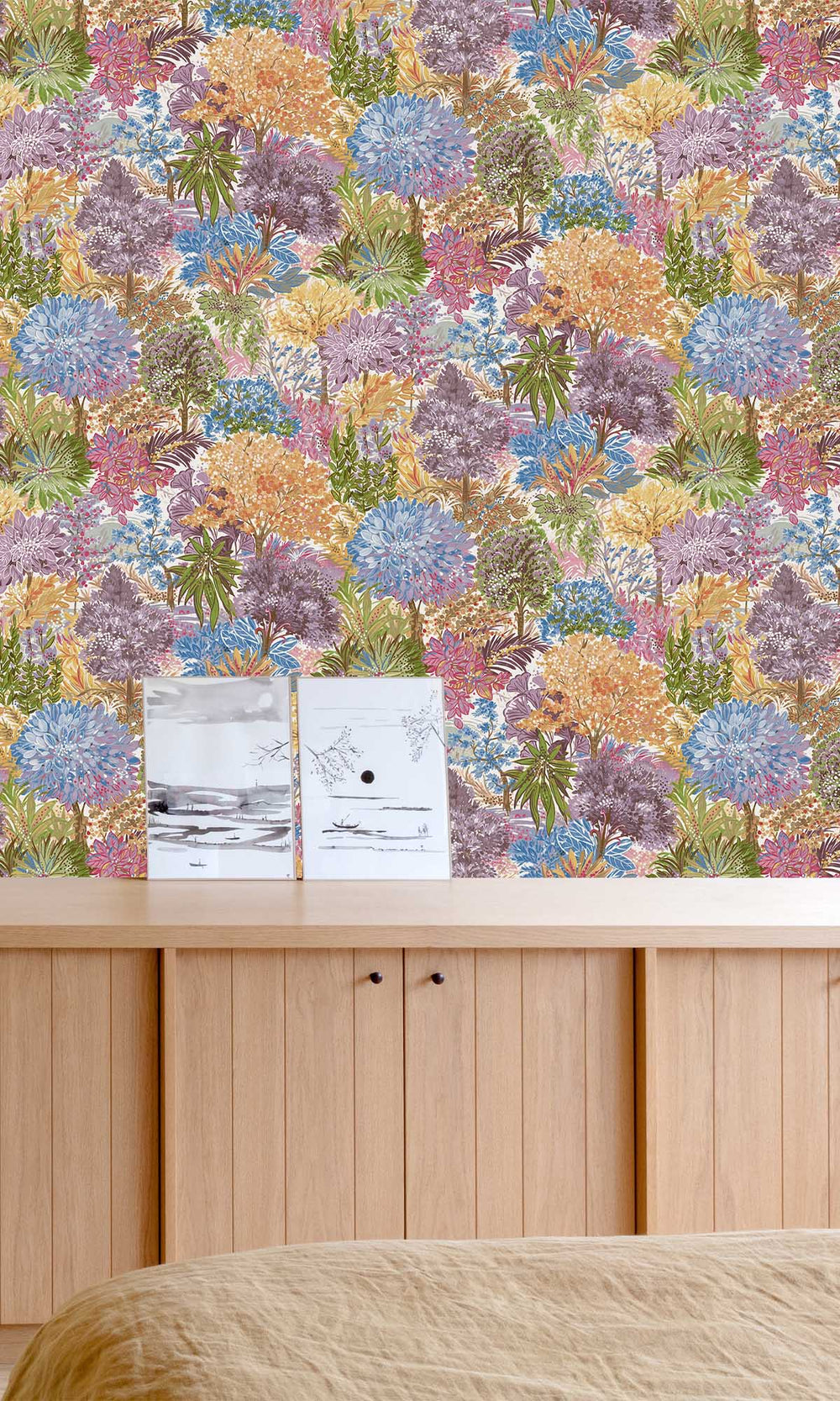Multicoloured - Blue Handpainted Tropical Forest Wallpaper R10104