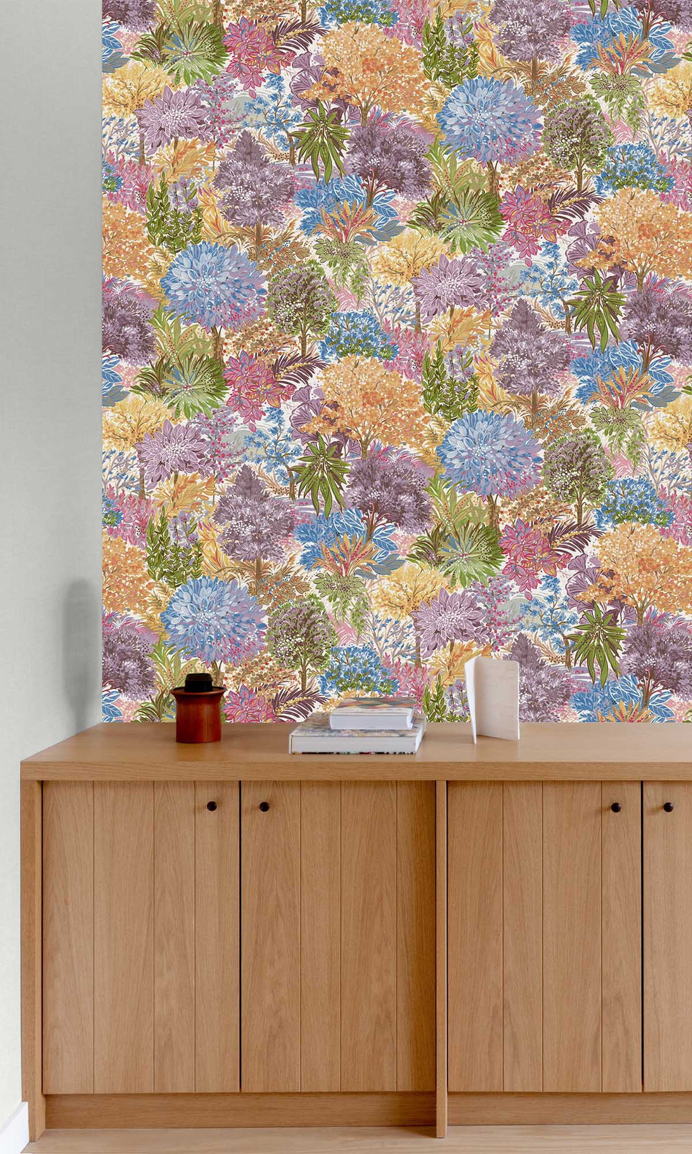 Multicoloured - Blue Handpainted Tropical Forest Wallpaper R10104
