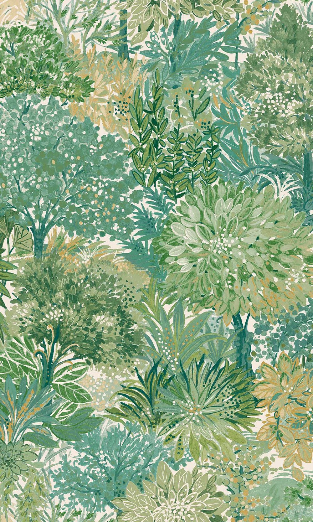 Multicoloured - Green Handpainted Tropical Forest Wallpaper R10105