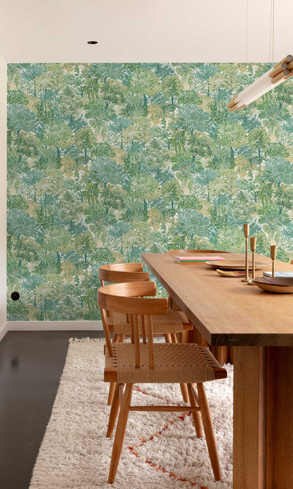 Multicoloured - Green Handpainted Tropical Forest Wallpaper R10105