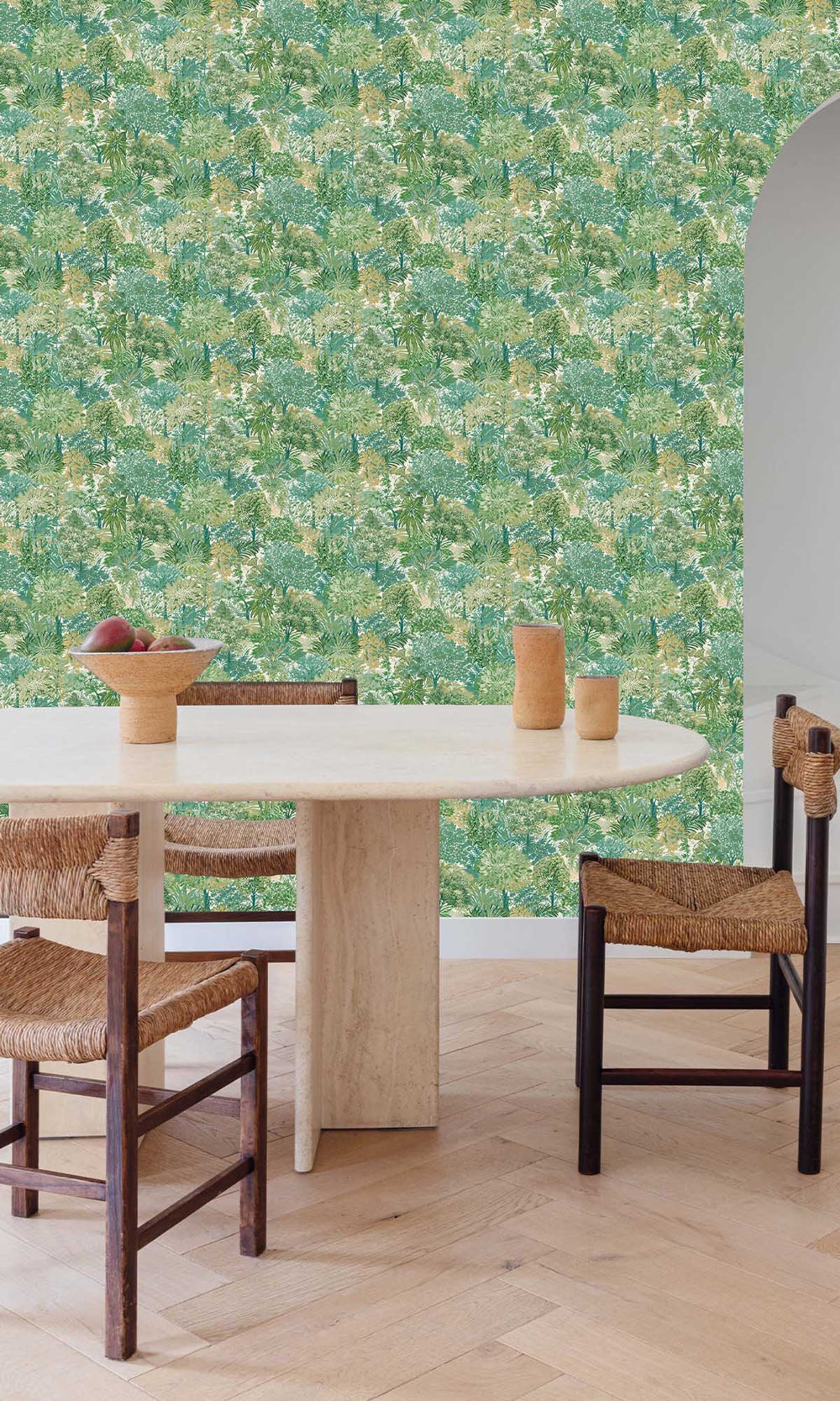 Multicoloured - Green Handpainted Tropical Forest Wallpaper R10105