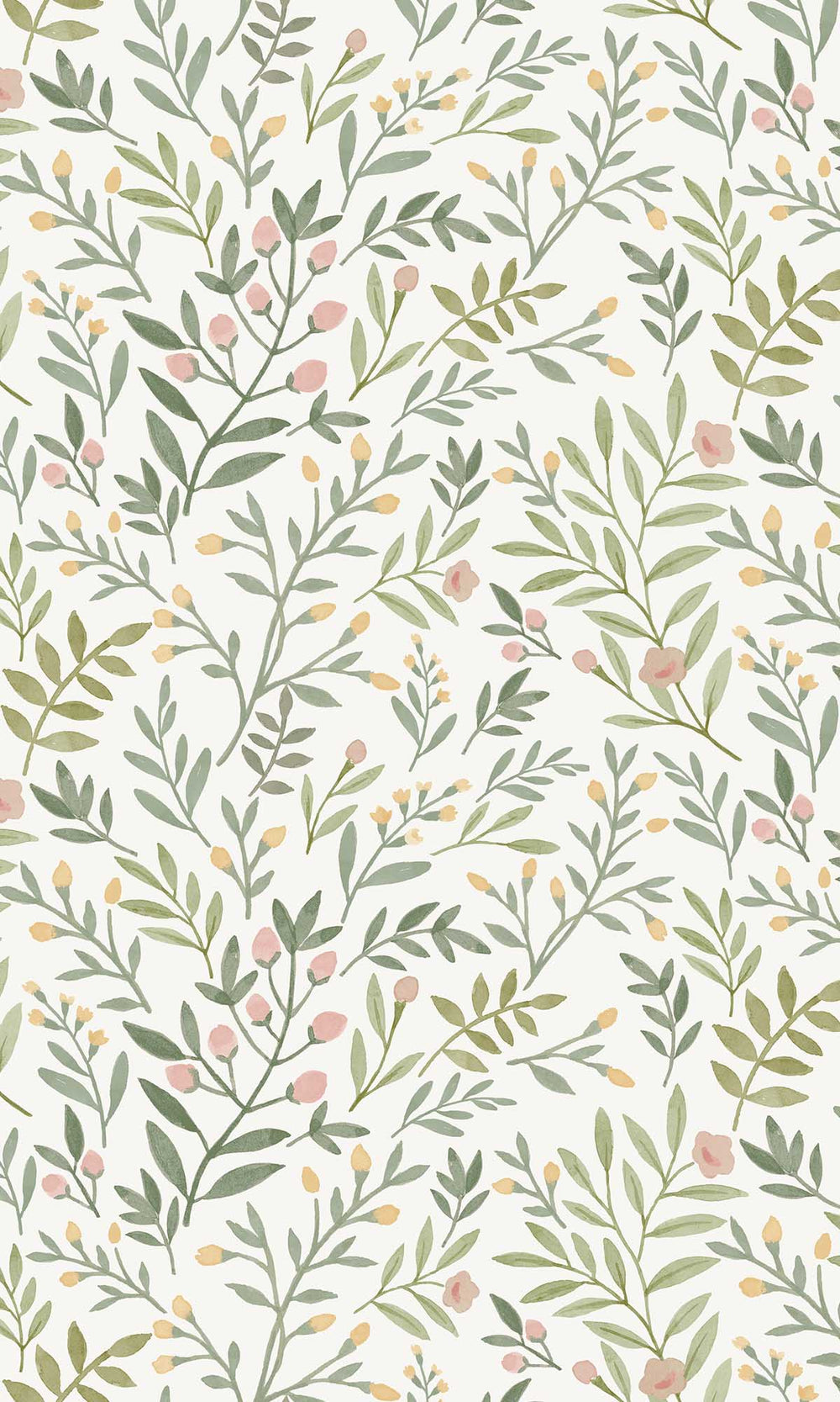 Multicoloured - Green Allover Leaves & Buds Wallpaper R10107